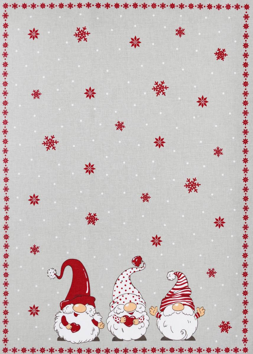 Kracht Geschirrtuch Wichtel Weihnachten, (Set, 3-tlg., Set), 3er Pack Geschirrtücher (3 Stück), ca. 50 x 70 cm, Halbleinen bedruckt