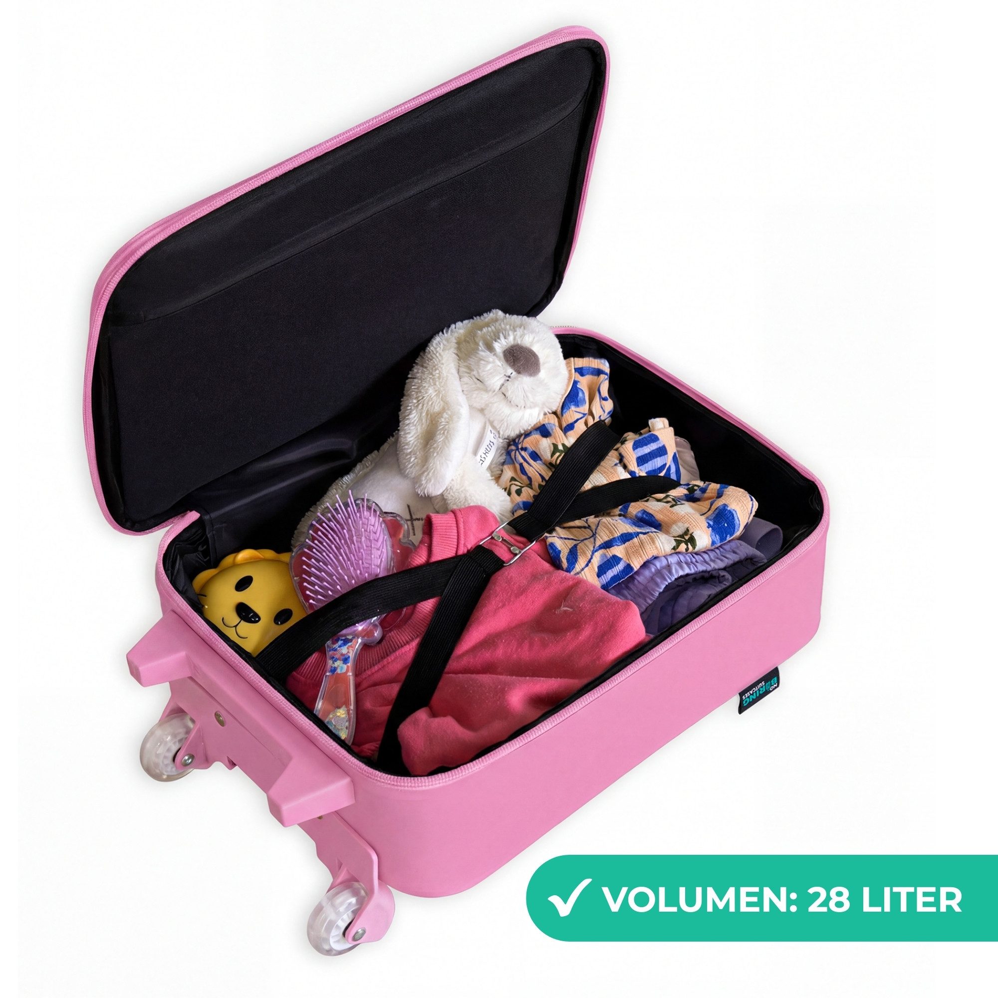 NoBoringSuitcases.com© Kinderkoffer Rosa - mit leuchtende Räder - Tarnfarben - Rosa - Blau, 2 Rollen, Handgepäck-Koffer, Kinderkoffer, Reisekoffer Mädchen