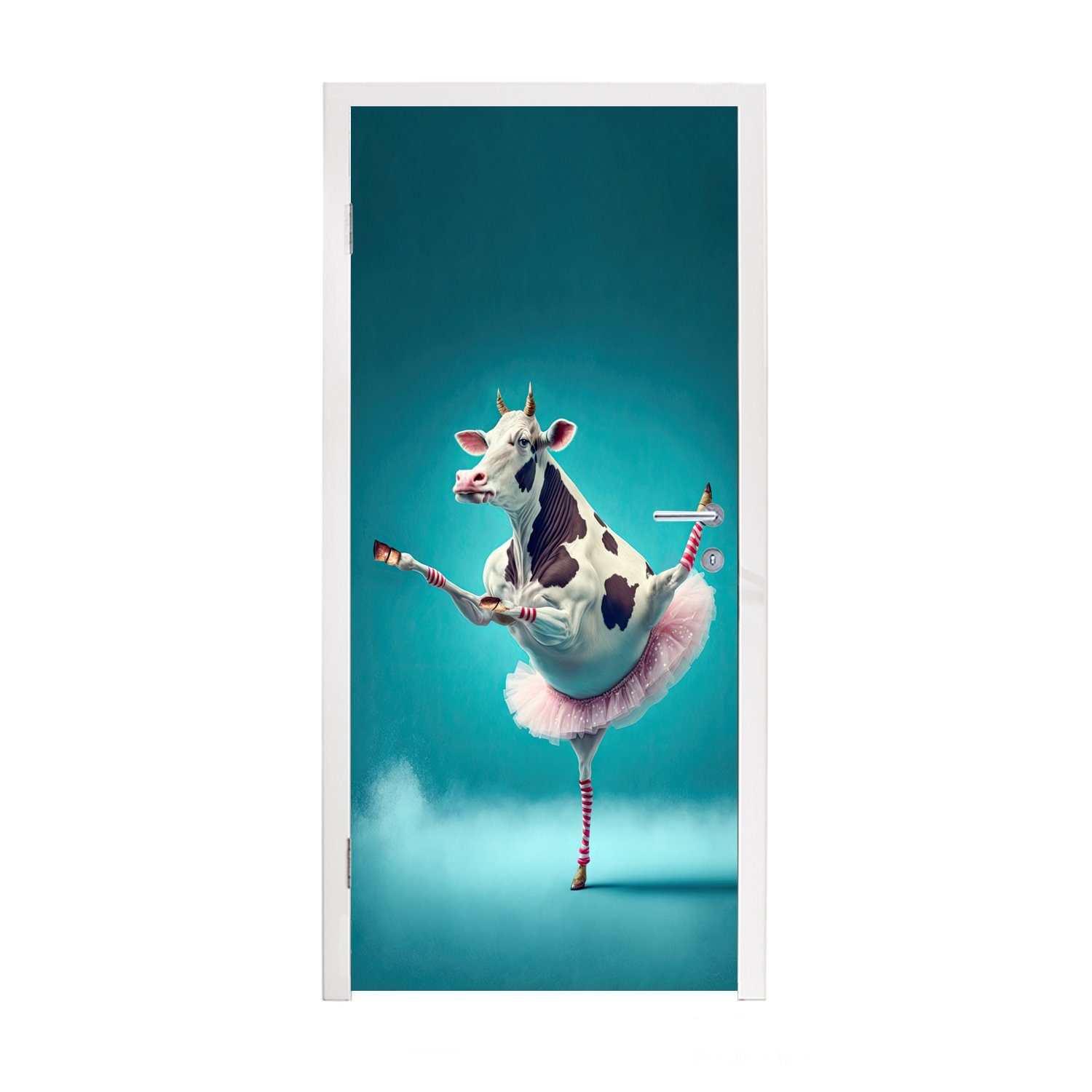 MuchoWow Türtapete Kuh - Ballett - Porträt - Blau - Tiere - Kind, Matt, bedruckt, (1 St), Fototapete für Tür, Türaufkleber, 75x205 cm