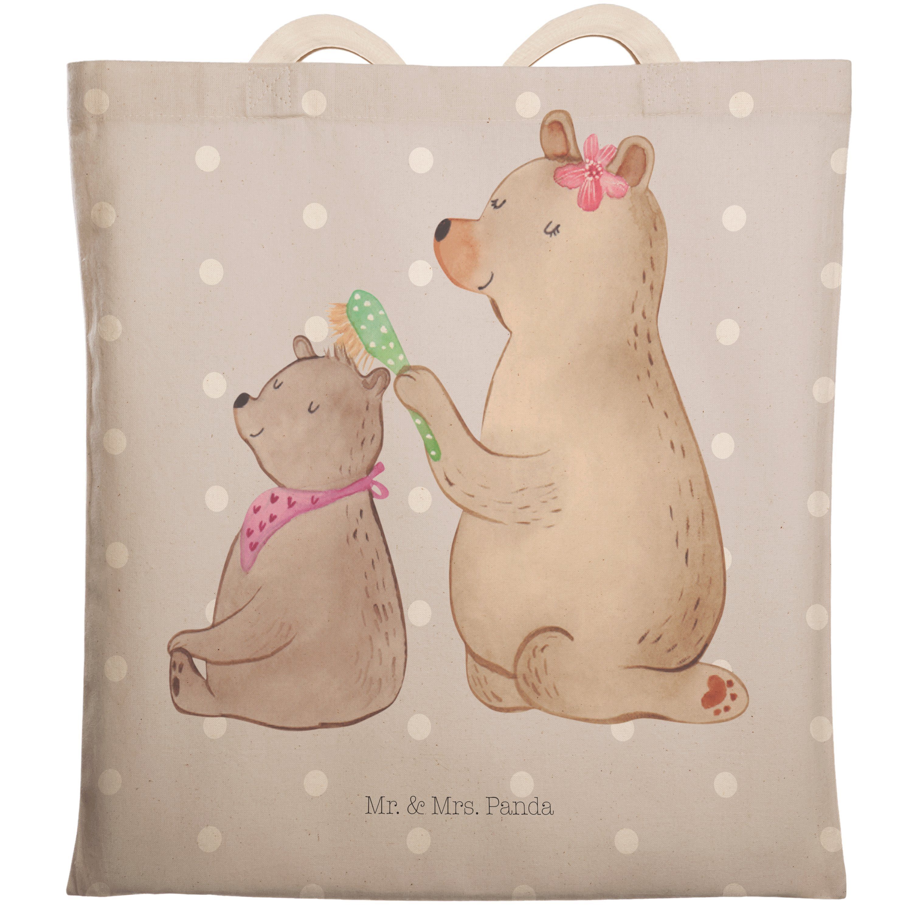Mr. & Mrs. Panda Tragetasche Bär mit Kind - Grau Pastell - Geschenk, Einkaufstasche, Muttertag, Bä (1-tlg)