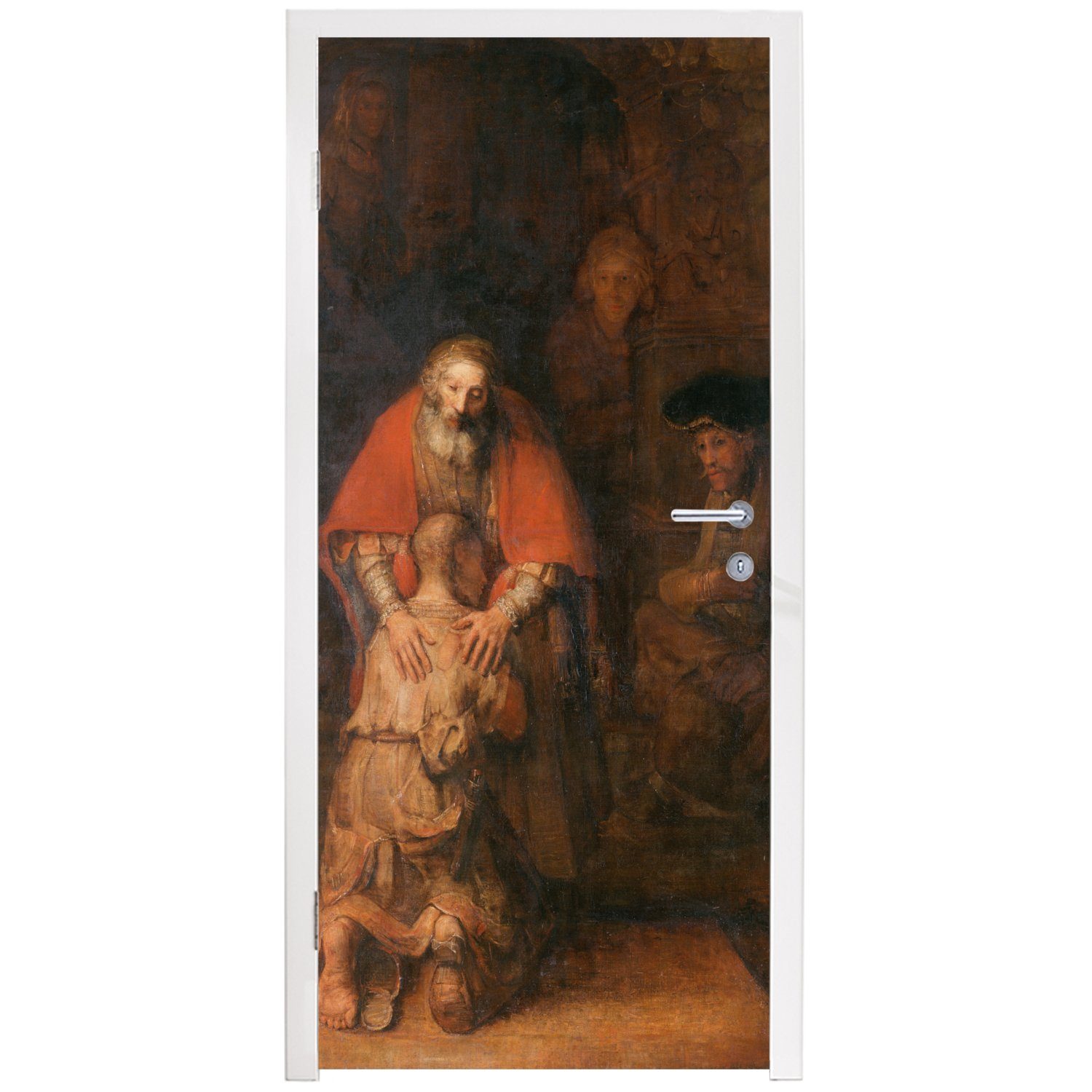 Die - bedruckt, Sohnes MuchoWow Tür, St), des 75x205 Rembrandt cm Matt, Rückkehr Türaufkleber, für van verlorenen Türtapete Rijn, (1 Fototapete