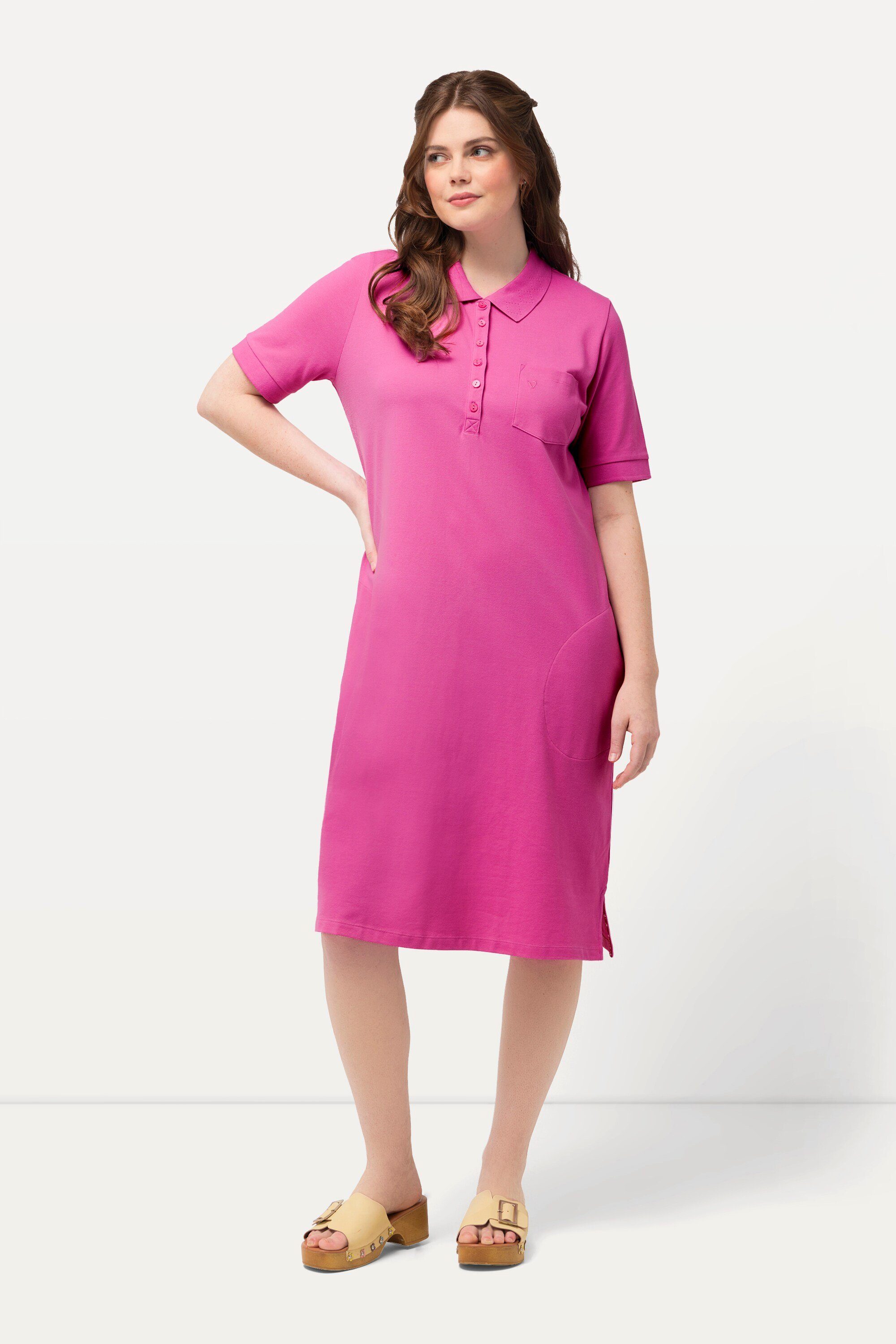 Ulla Popken Jerseykleid Polokleid Piquee halbe Knopfleiste Halbarm