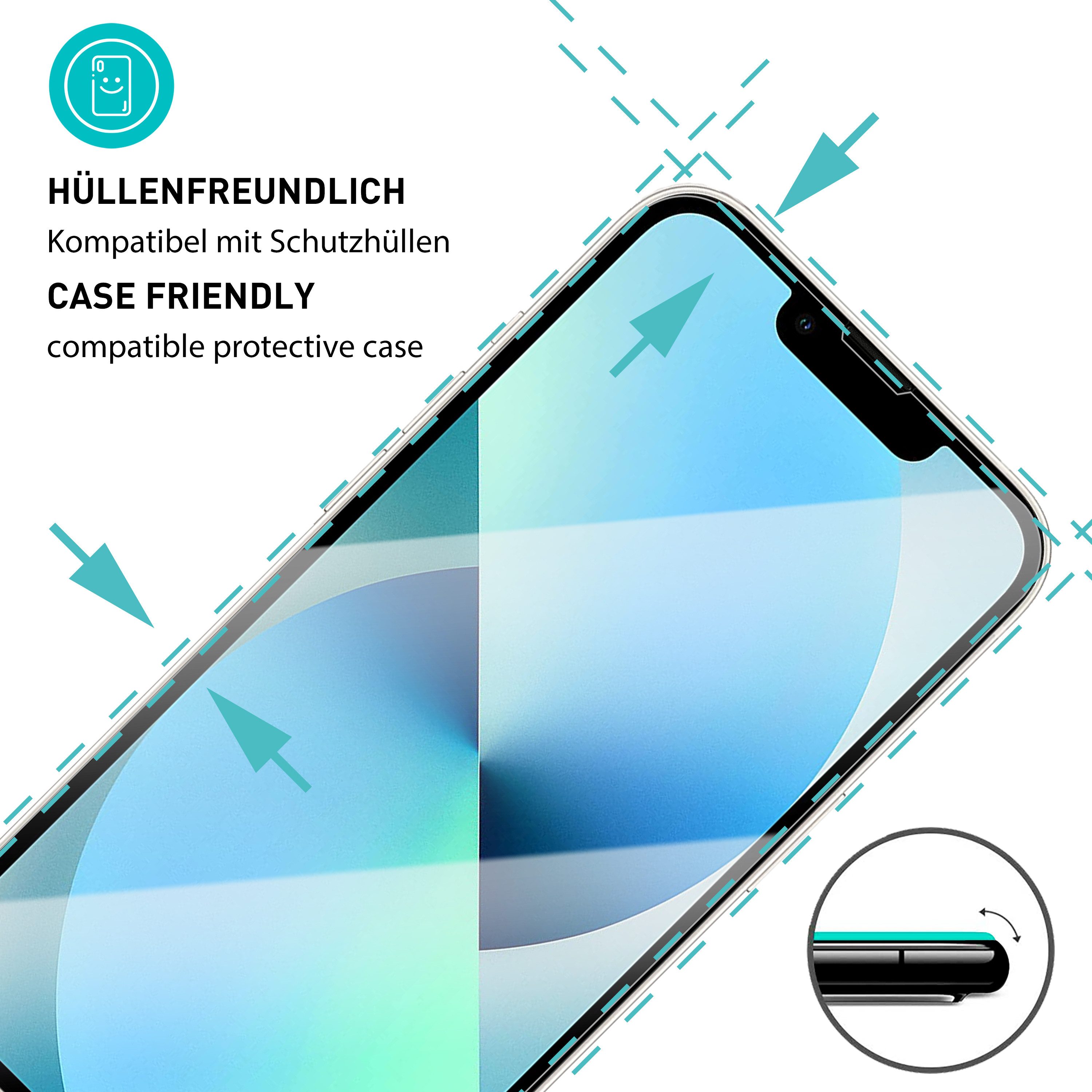 smartect Displayschutzglas Schutzglas Panzerfolie Klar für iPhone 13 / 13 Pro, Set, 3 Stück, Schutzfolie Glasschutz Bildschirm
