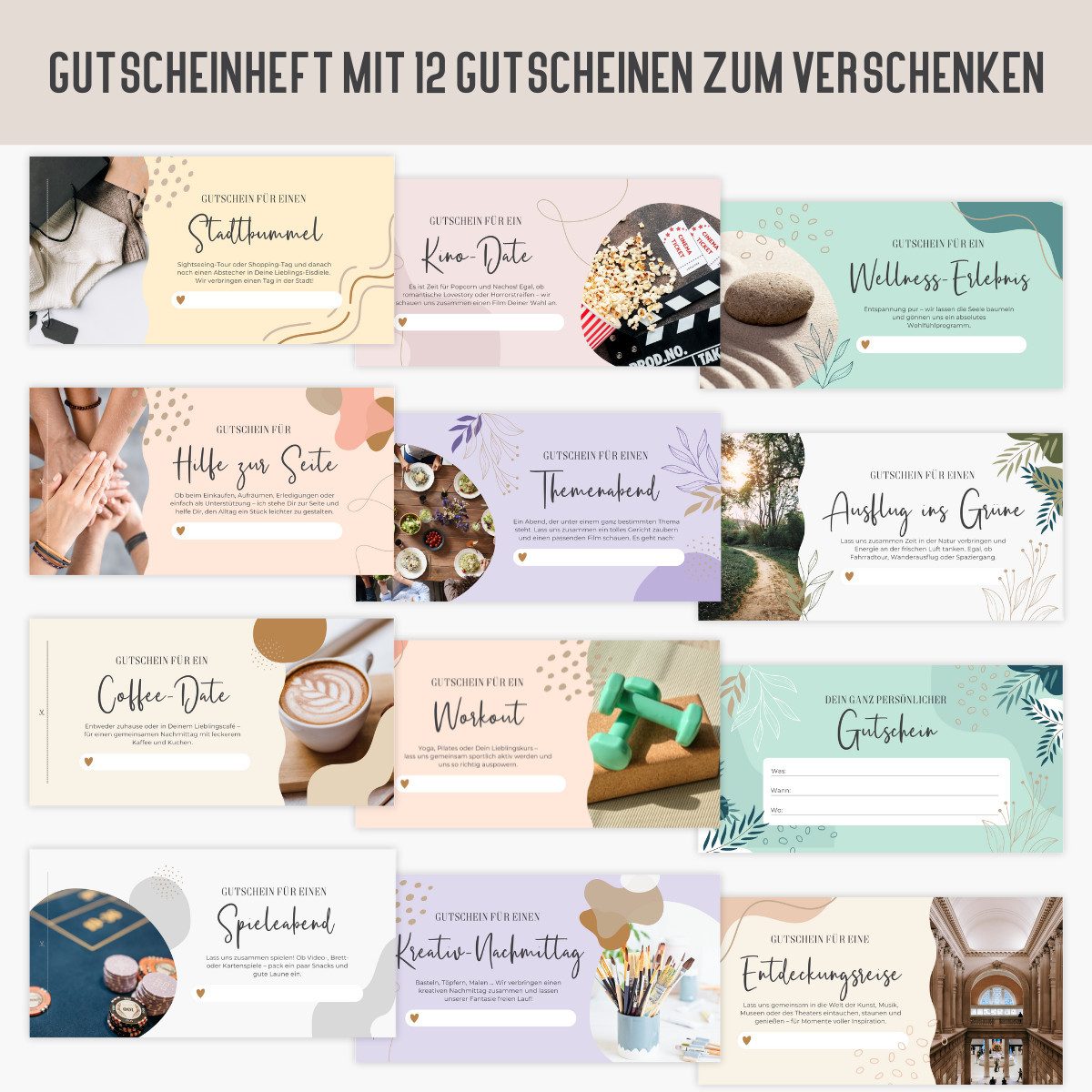 Things of Happiness Geschenkkarte Gutscheinheft, 12 Gutscheine für gemeinsame Erlebnisse
