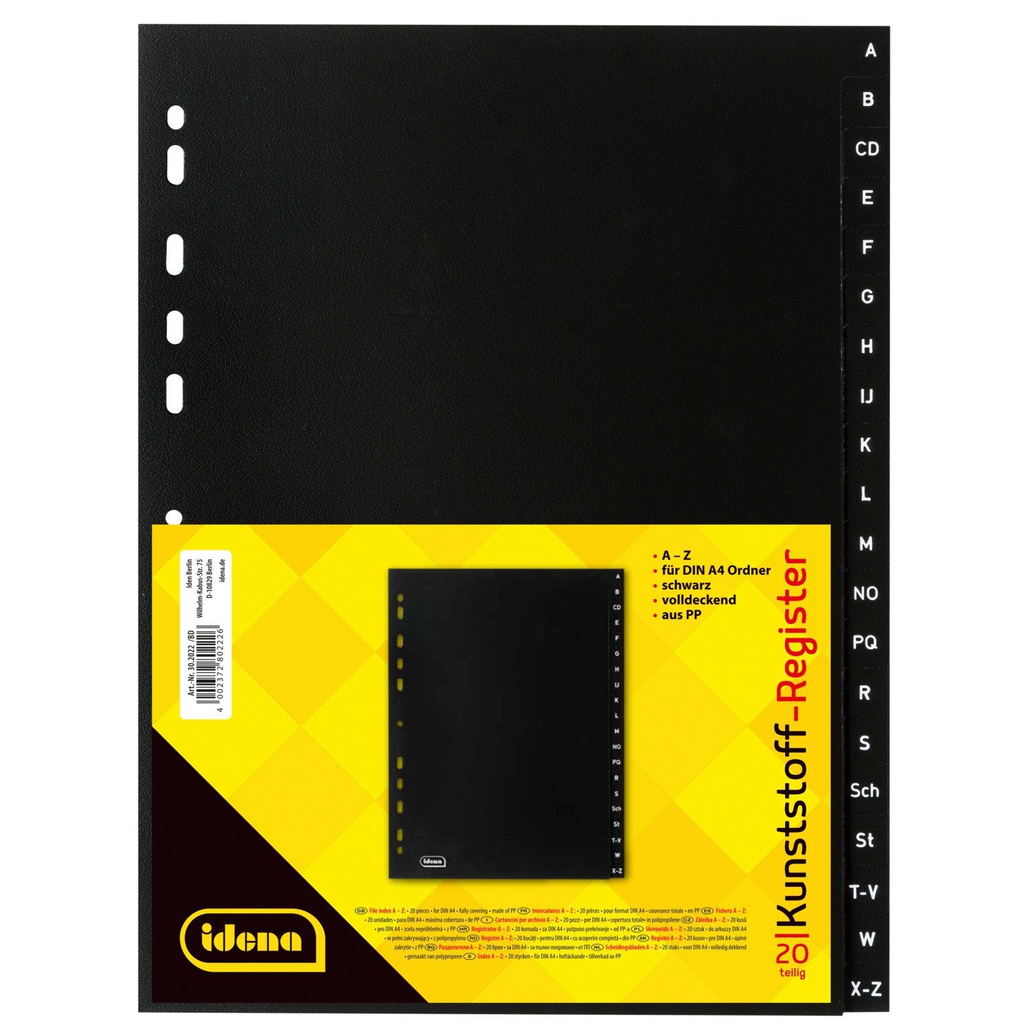 Idena Hefter Idena 302022 - Register A - Z, für DIN A4, aus Kunststoff, 20-teilig