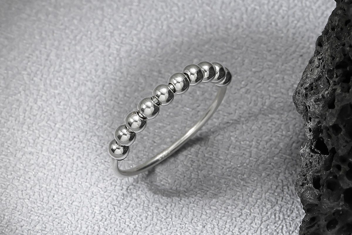 Eyecatcher Silberring 925 Sterling Silber Anti Stress Ring Kügelchen Perlen, Anti Stress Ring, Angst Spinner Ring, Axiety Ring