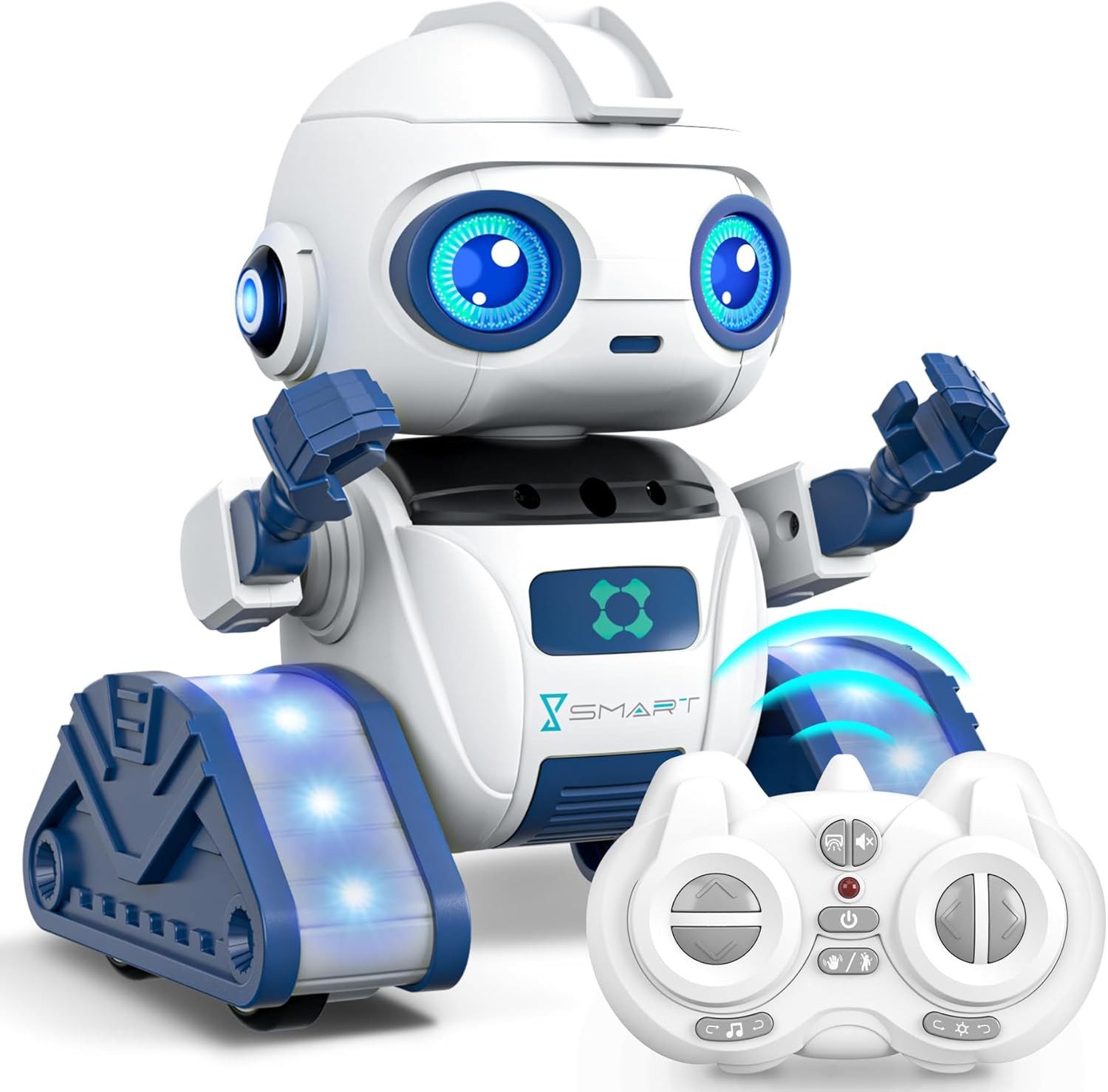 Ophy RC-Roboter Wiederaufladbarer RC-Roboter (Weiß) – Projektion, Gestensensor (1-tlg), LED-Augen & Musik – Spielzeug für Kinder ab 3–10 Jahren