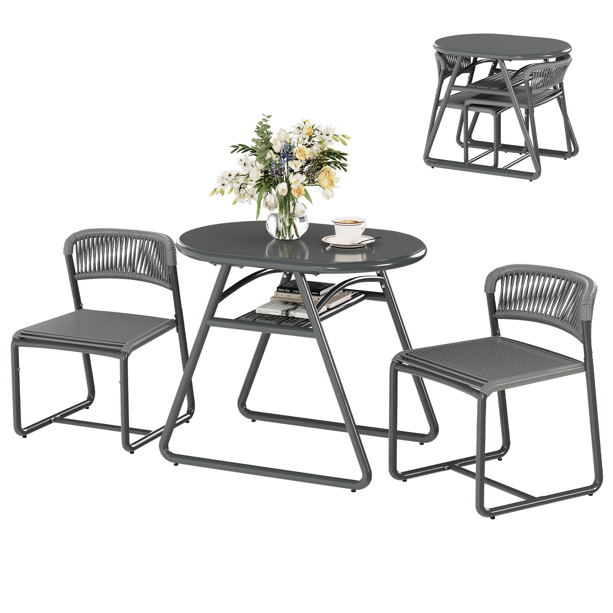 GarveeMore Terrasse Modernes 3-teiliges Bistro-Set für Garten, 80cm Bistrotisch&2 Stühlen