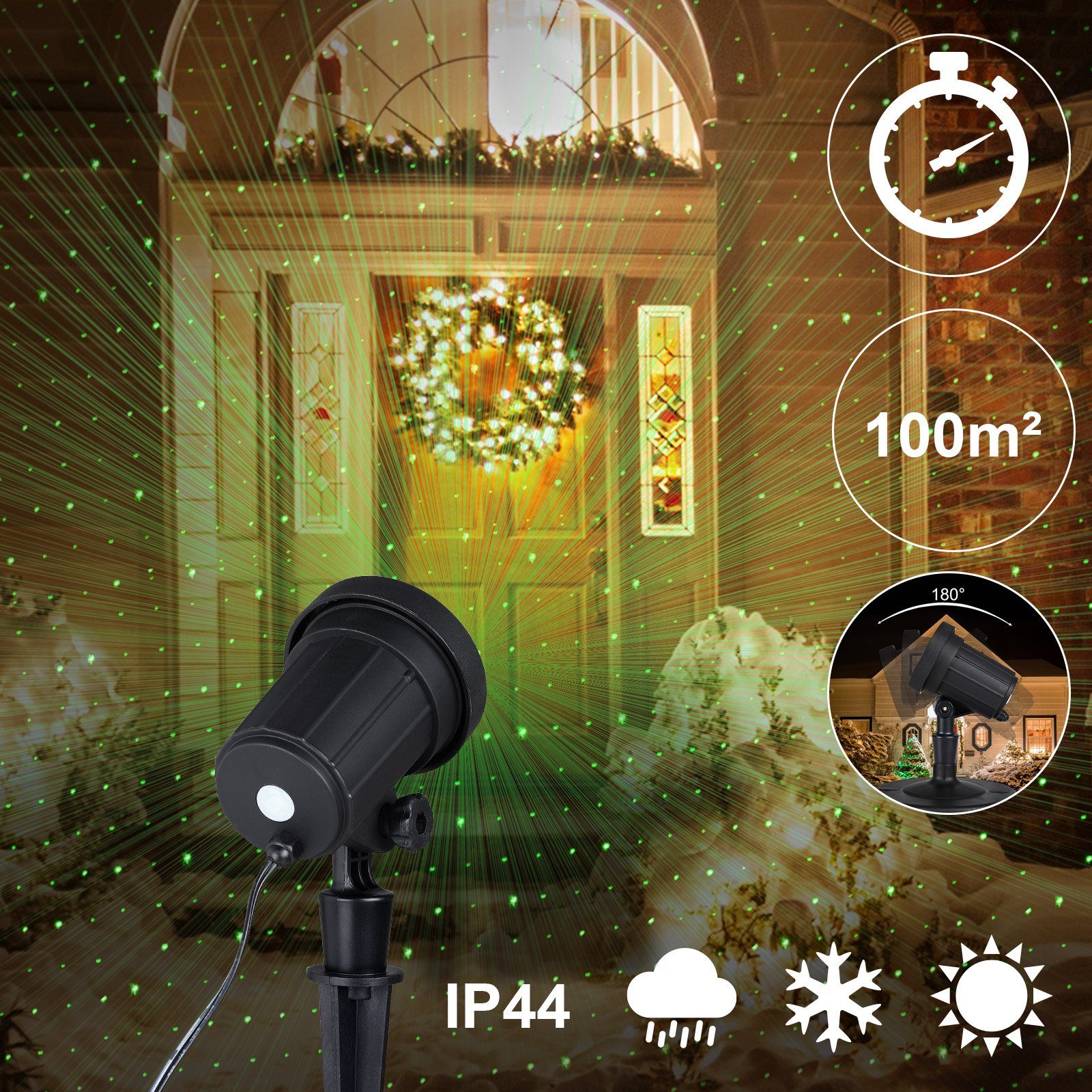 monzana Gartenstrahler, Gartenprojektor, ohne Timer IP44 Leuchtmittel, Aussen Sternenhimmel LED Weihnachten Grün, 100m² Projektor Innen
