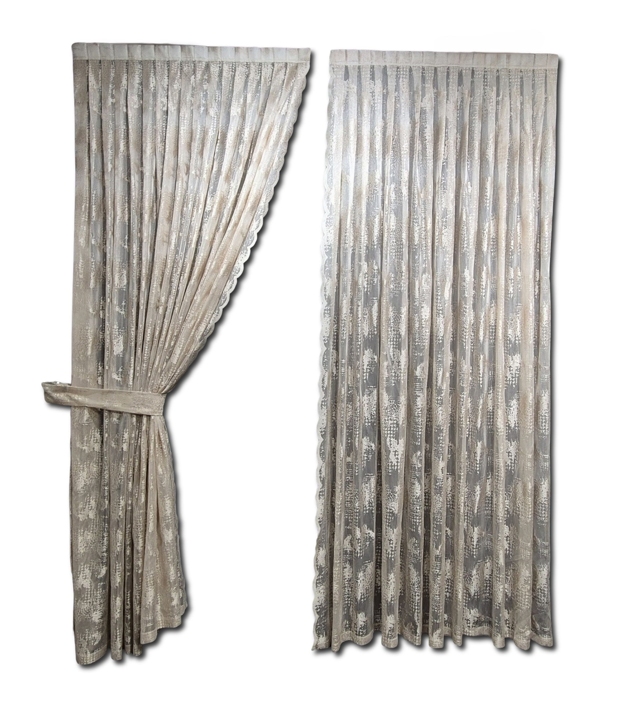 Gardinen by Justyna Vorhang Beige 2er Seitenschals Set, Kräuselband, transparent, Fertiggardine,Hochwertigegardine,Turkischegardine,Vorhänge,Tül