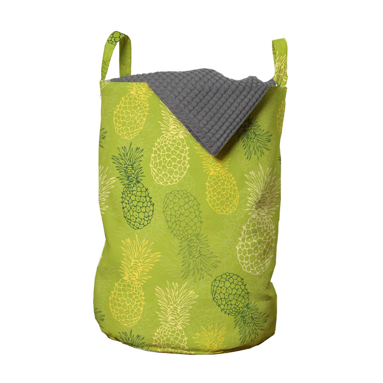Abakuhaus Wäschesäckchen Wäschekorb mit Griffen Kordelzugverschluss für Waschsalons, Grünes Blatt tropische Ananas