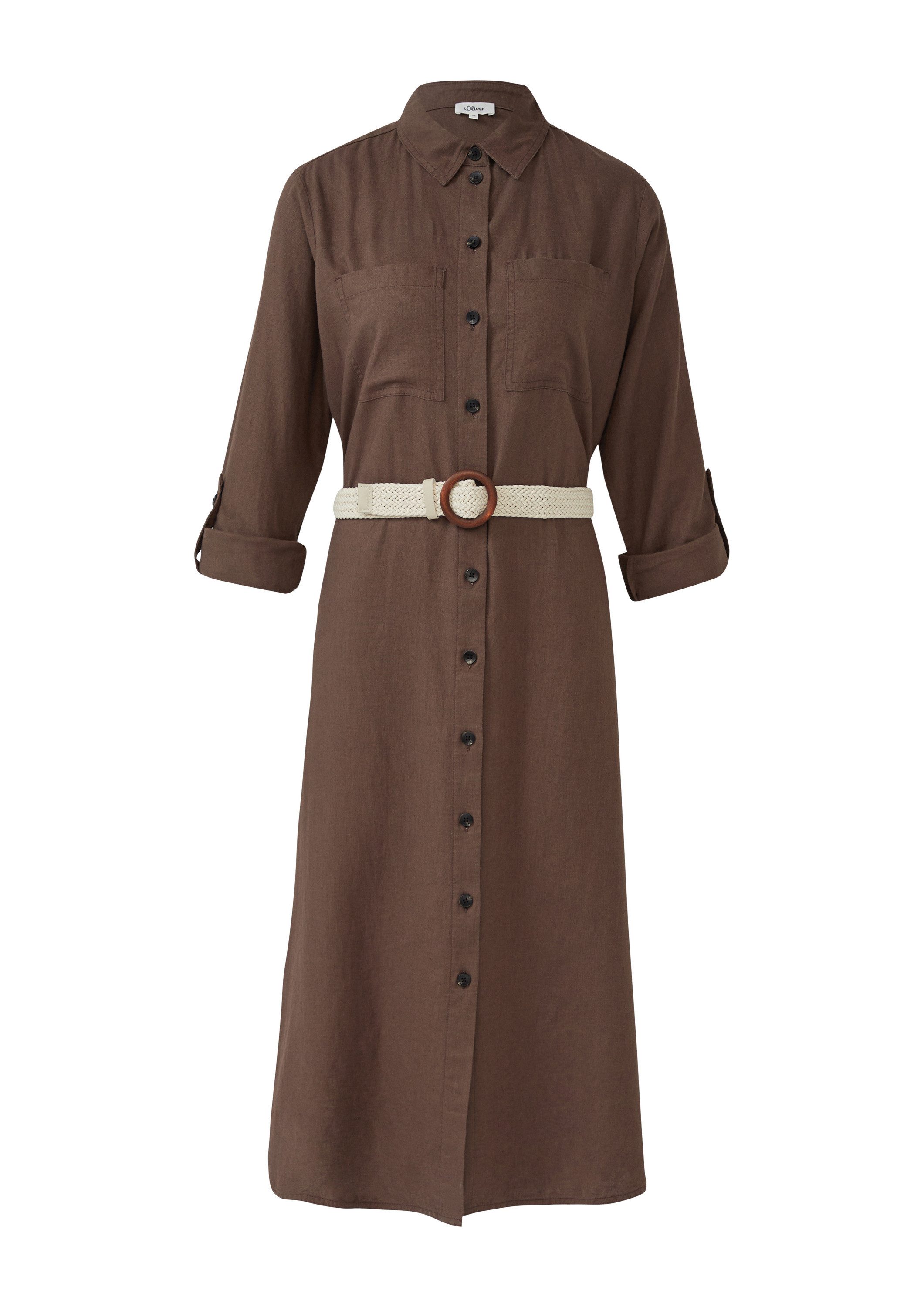 s.Oliver Midikleid Kleid Hemdblusenkleid im Relaxed Fit mit geflochtenem Gü günstig online kaufen