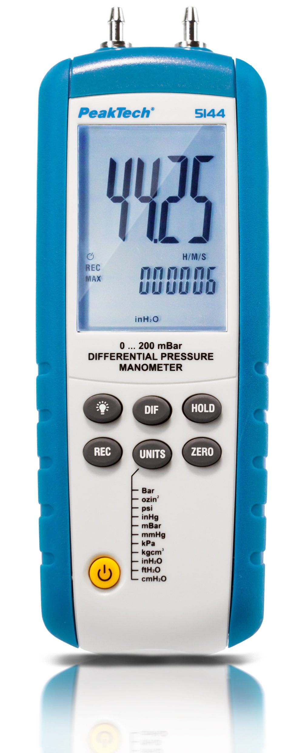 PeakTech Luftdruckmessgerät PeakTech 5144: Differenzdruck-Manometer ~ 0 bis 200 mBar ~ mit USB, 1-tlg.