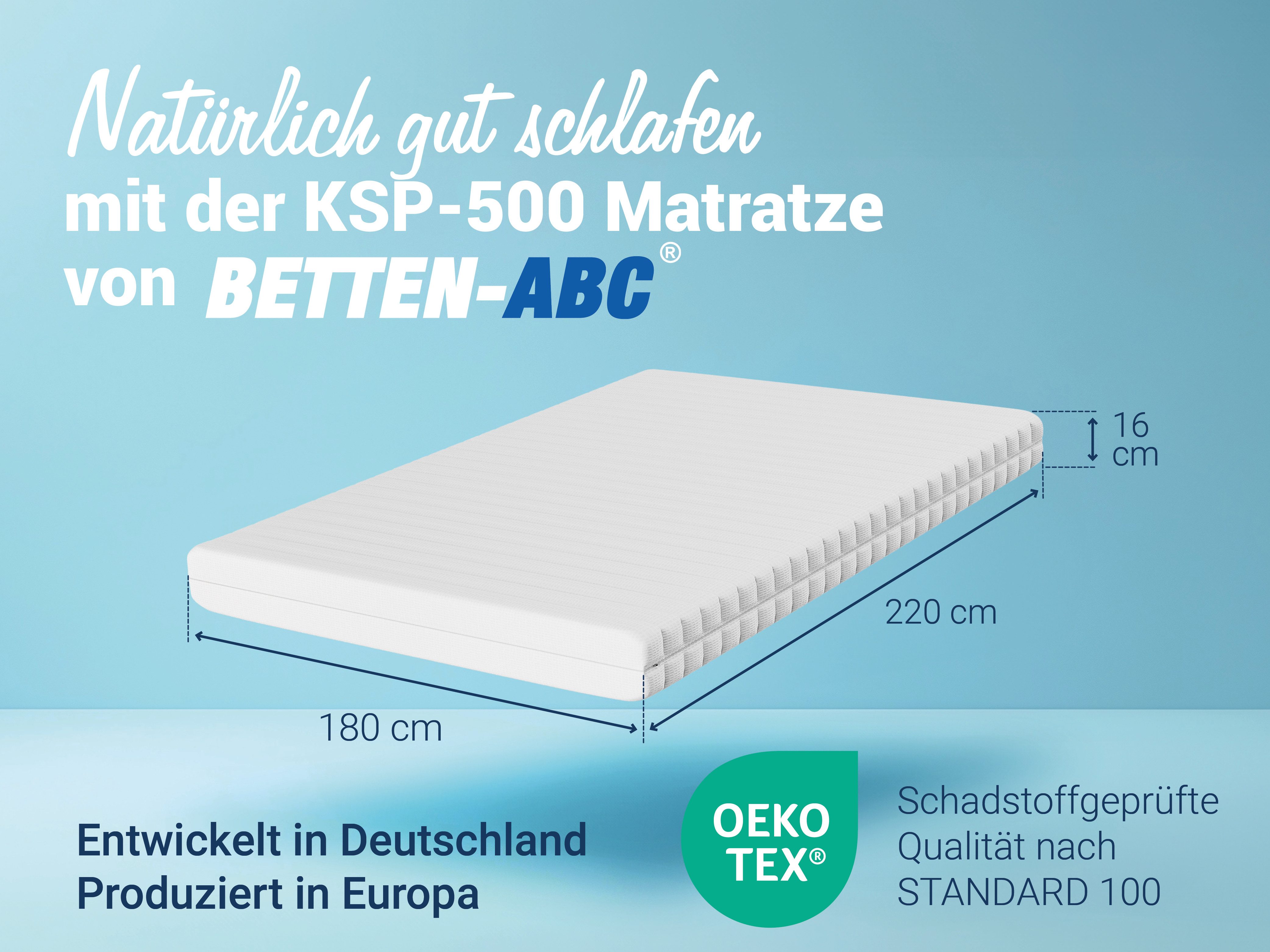 Kaltschaummatratze Betten-ABC KSP-500, 7 Zonen Matratze, 90x200cm, 140x200cm, Betten-ABC, 16 cm hoch, H2/H3 oder als Wendematratze H2/H3, ergonomisch, atmungsaktiv