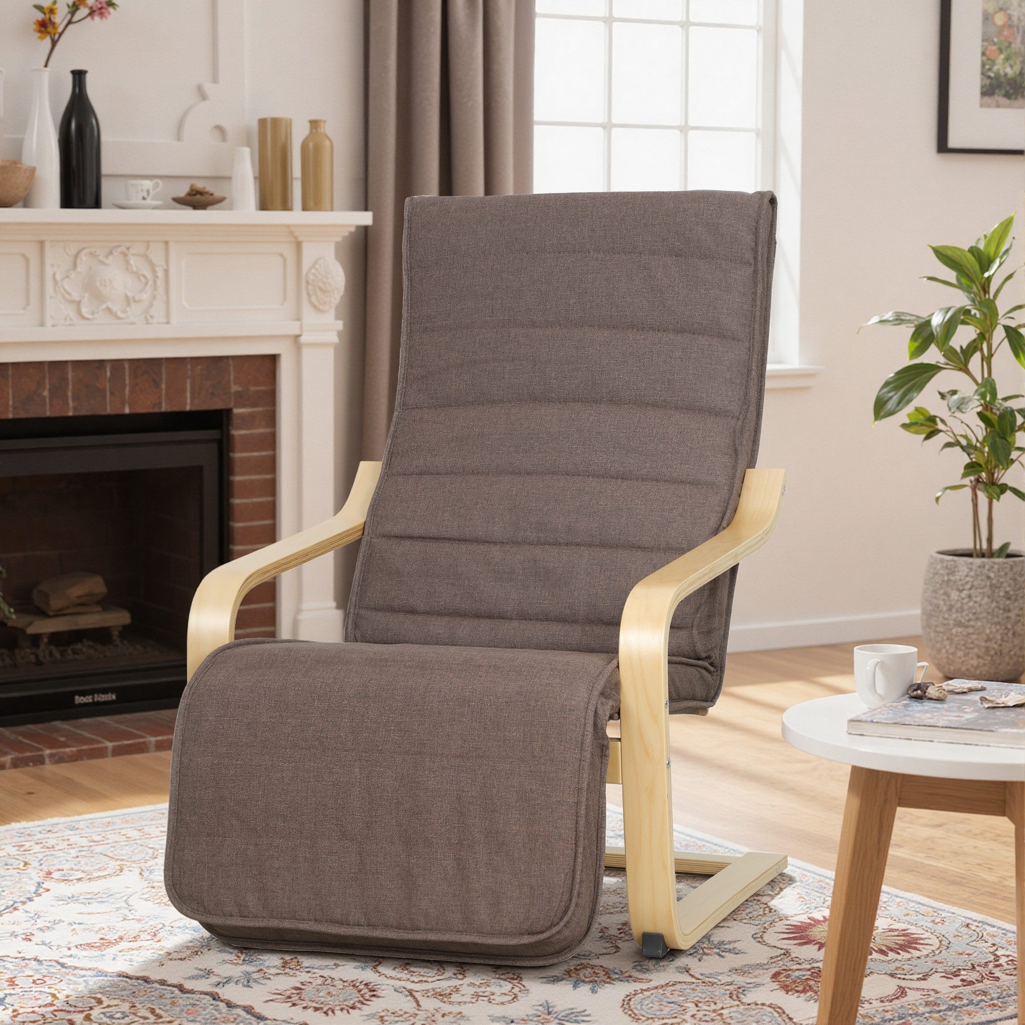 OKWISH Relaxsessel Akzentsessel 66,5 x 94 x 100 cm Braun mit verstellbarem Fußteil (Packung, 1-St., Polsterstuhl mit komfortabler Sitzfläche bis 120 kg belastbar), Gemütlicher Lesesessel mit Birkenholzrahmen für Wohnzimmer