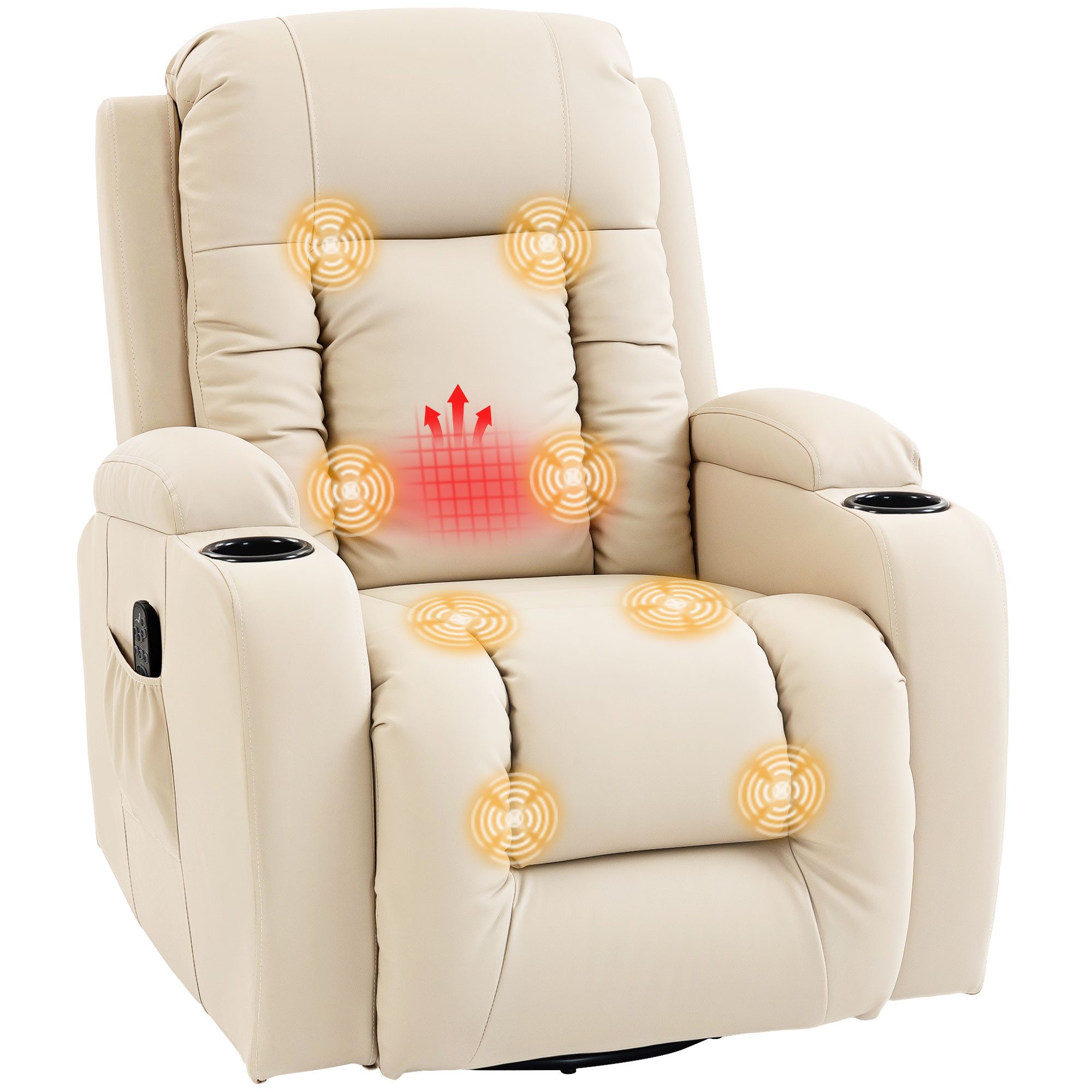 HOMCOM Massagesessel Fernsehsessel mit 8 Massagemodi, Fernbedienung (Relaxsessel, 1-St., Fernsehsessel), Massage- und Wärmefunktion, Cremeweiß