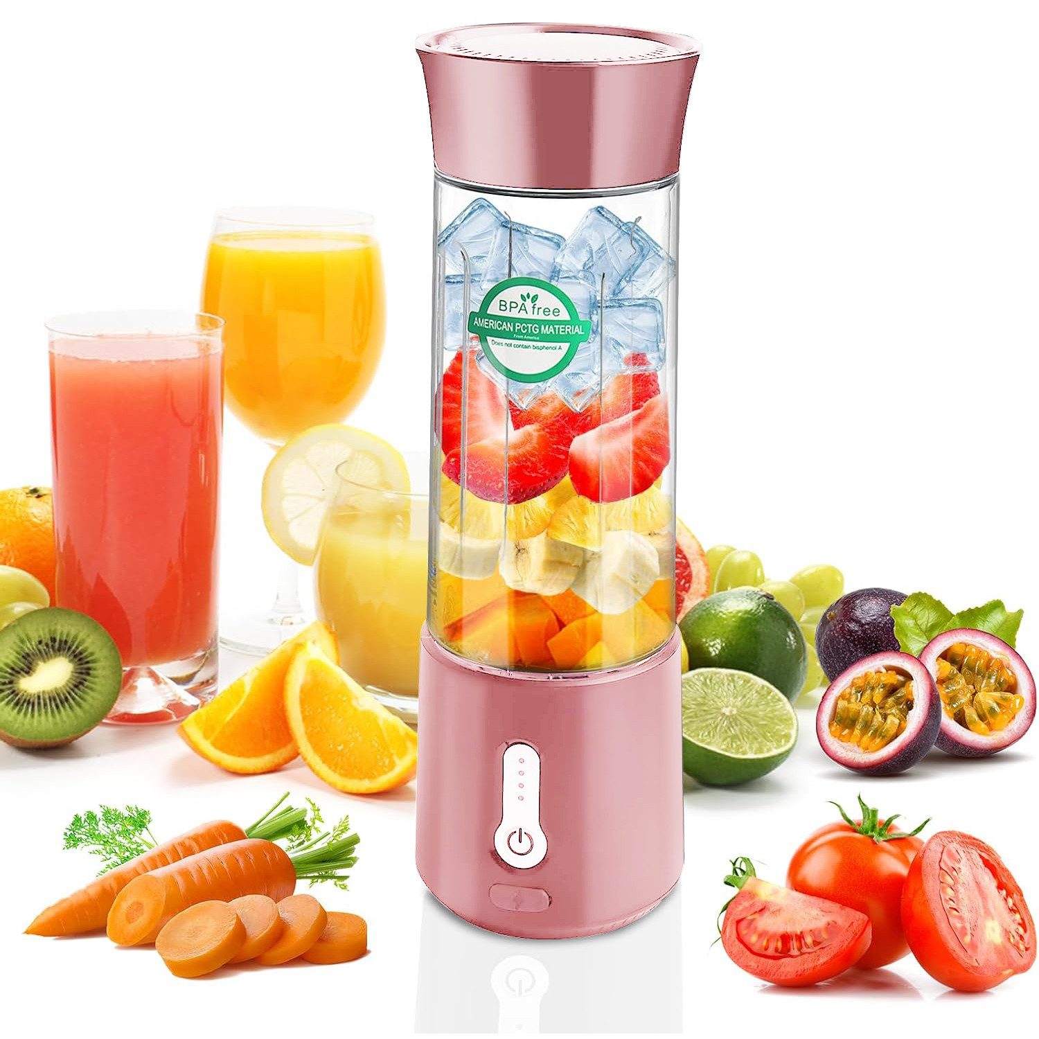 MODFU Akku-Smoothie-Maker 500ML Tragbarer Миксер Mini Stabmixer Maker mit 6 Edelstahlklingen, 150 W, USB wiederaufladbar 4000mAh Akku für Büro Sport Reisen Camping