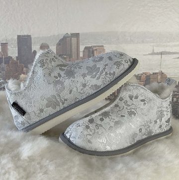 Hollert Hausschuh Angel Silber Hüttenschuhe Fellschuhe Echtleder Merino Schaffell gefüttert