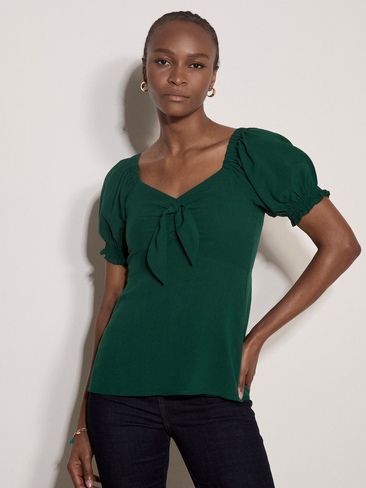 Apricot T-Shirt Milchmädchen-Top mit Schleife vorne