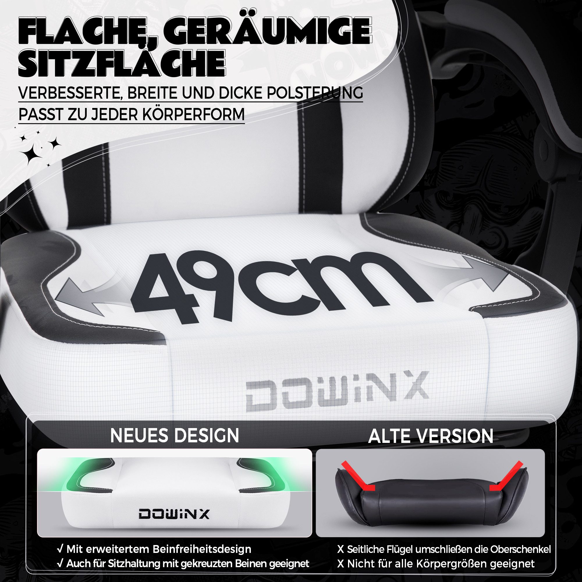 Dowinx Gaming-Stuhl Niedlich mit Katzenohren, Pfoten-Lendenkissen und Sitzkissen, (Packung), Ergonomischer Computerstuhl mit Fußstütze, PC-Spiele-Stuhl für Mädchen