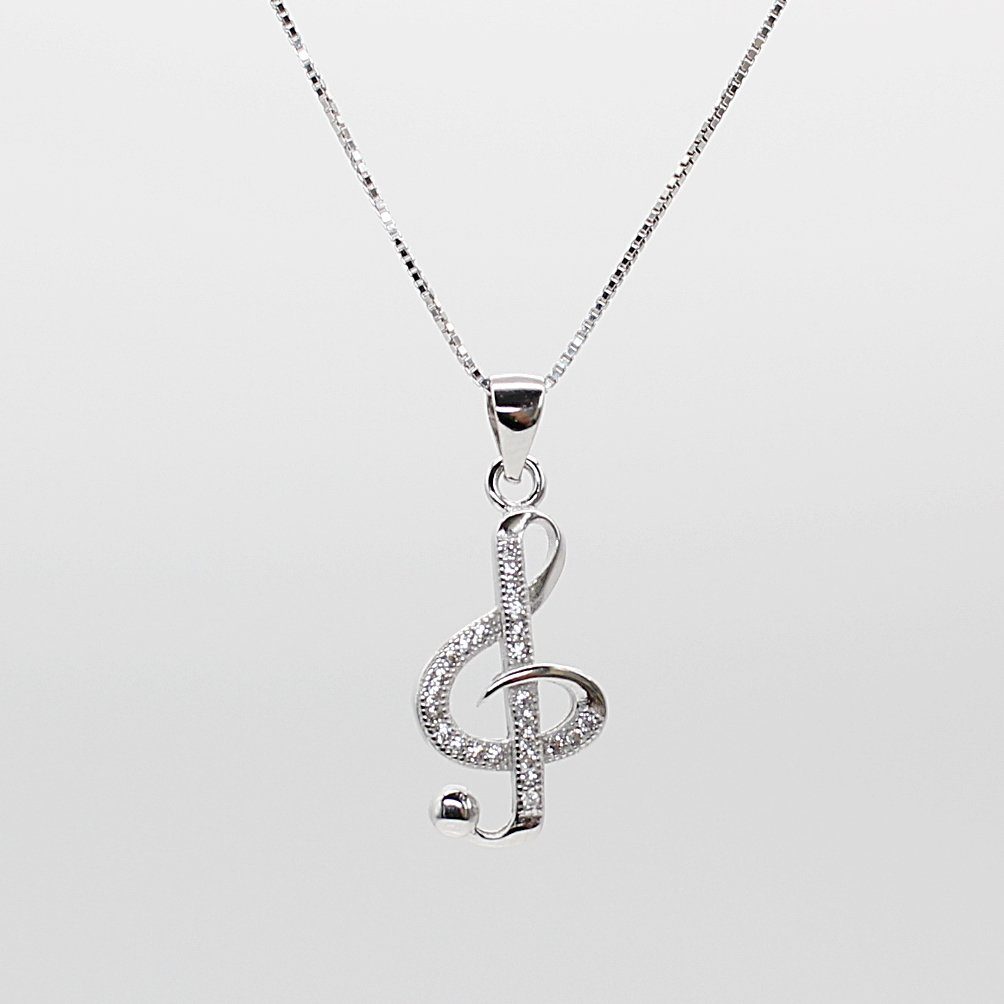 ELLAWIL Silberkette Halskette mit Notenschlüssel Anhänger Damen Zirkonia Halskette Mädchen (Kettenlänge 40 cm, Sterling Silber 925), inklusive Geschenkschachtel