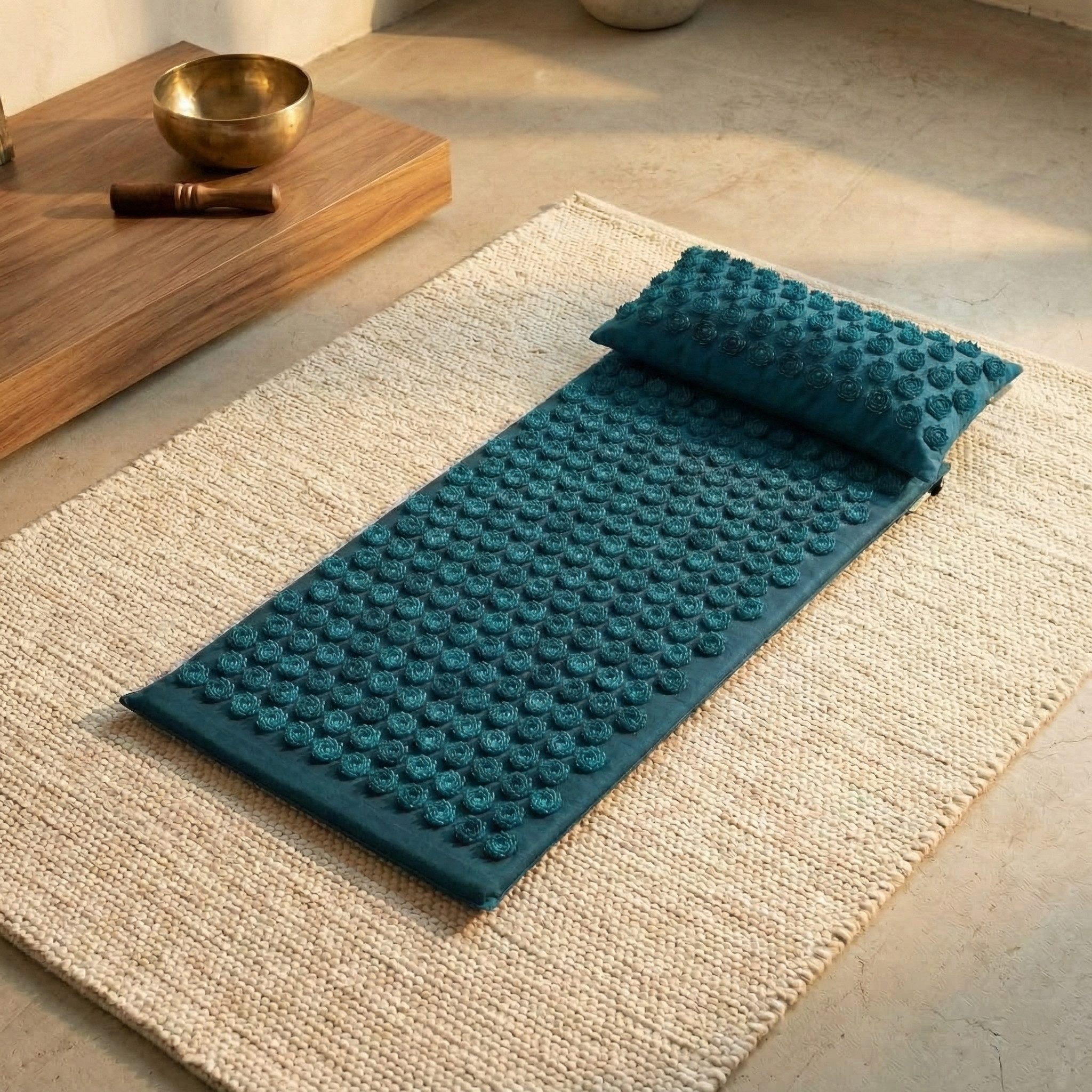 Yogistar Akupressurmatte Akupressur-Set akupress relax lotus - Bio-Baumwolle (Akupressur-Matte, Akupressur-Kissen, 2-St., Akupressur-Matte, Akupressur-Kissen), Akupressurmatte & Nackenkissen im Lotus-Design aus Bio-Baumwolle