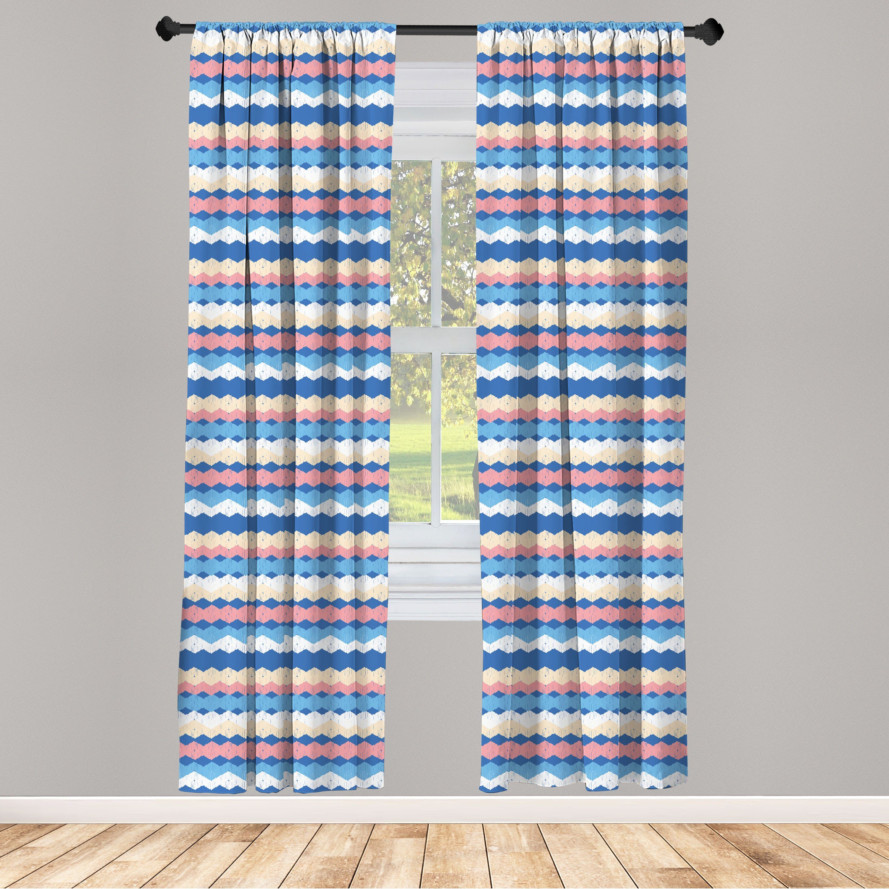 Gardine Vorhang für Wohnzimmer Schlafzimmer Dekor, Abakuhaus, Microfaser, Boho Grunge und Bunte Zigzags