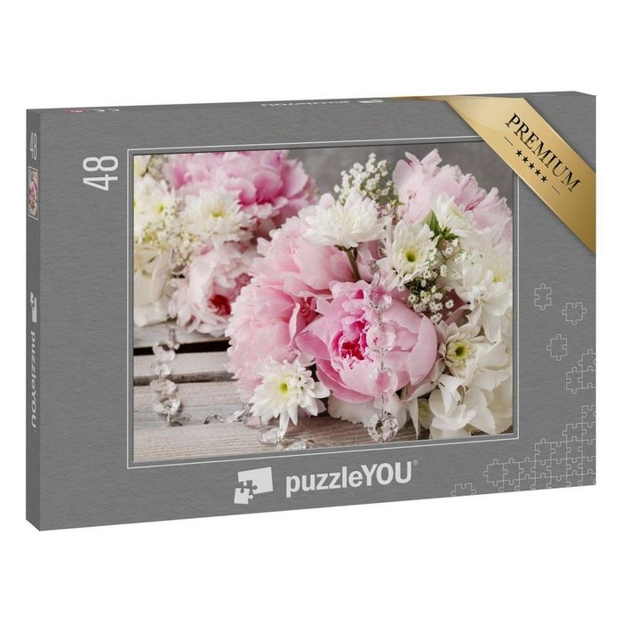 puzzleYOU Puzzle Blumenarrangement mit rosa Pfingstrosen 48 Puzzleteile puzzleYOU-Kollektionen Blumen-Arrangements