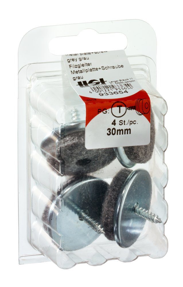 HSI Schrauben-Set HSI Filzgleiter, Metallplatte+Schraube, grau, 28mm, 20 STK