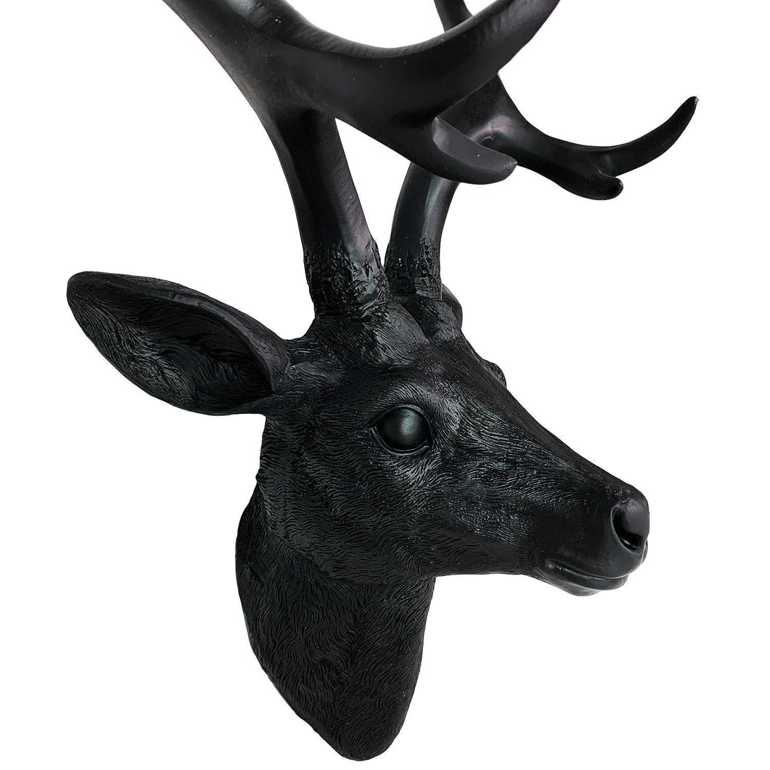 Mojawo Wanddekoobjekt XL Hirschgeweih Hirschkopf Geweih 10-Ender Schwarz 30x18x40cm