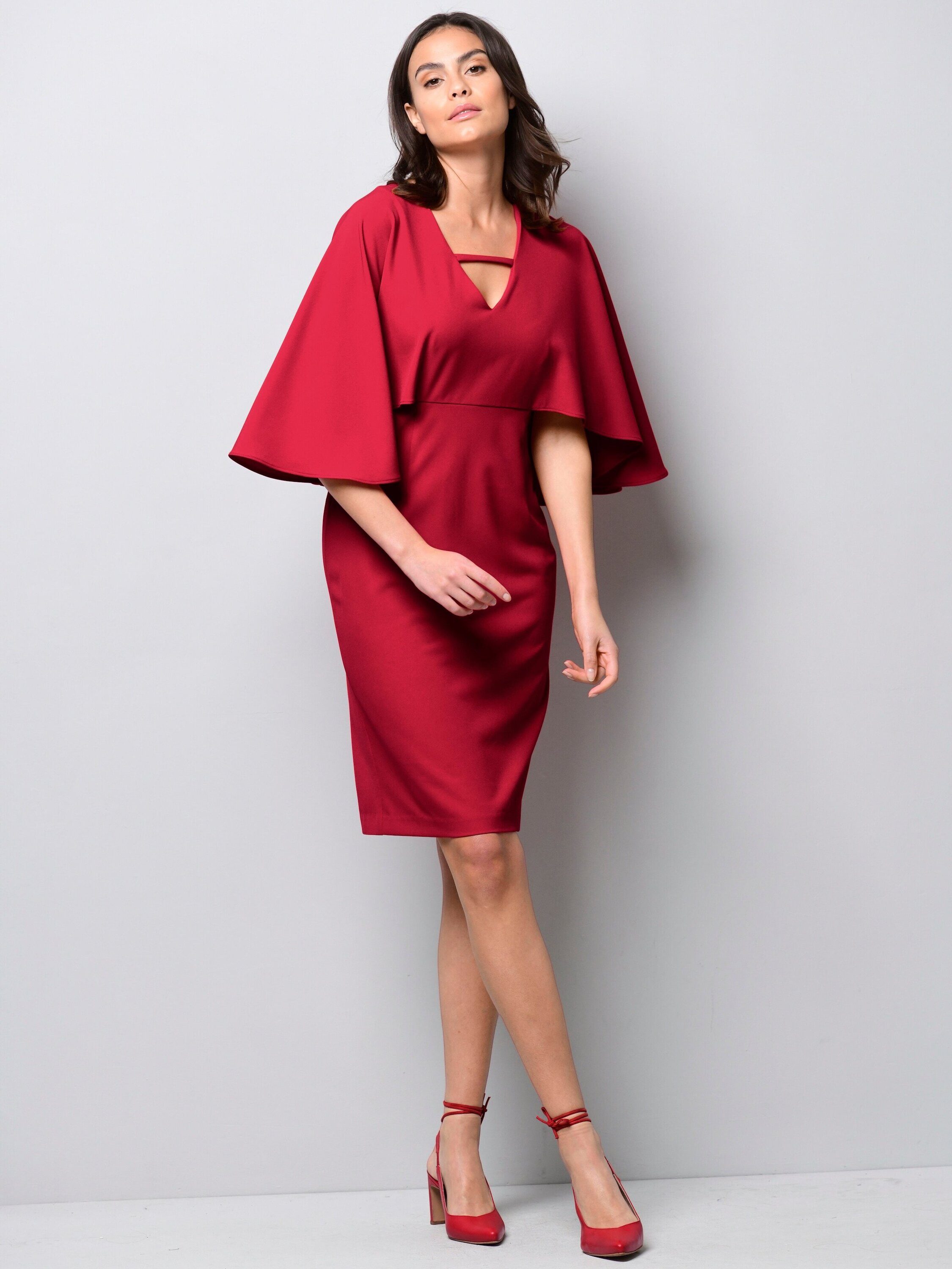 Alba Moda Midikleid Kleid in Capeoptik und Zierband in Ausschnitt