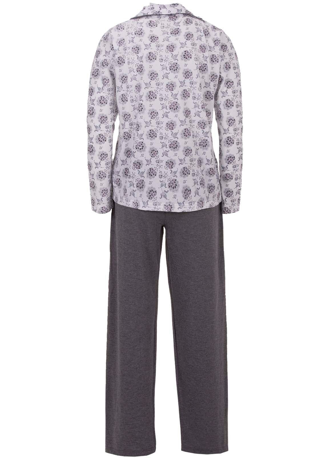 Paisley Pyjama Schlafanzug zeitlos - Set grau Langarm