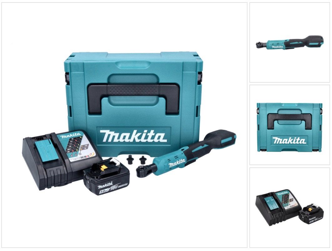 Makita Umschaltknarre DWR 180 RT1J Akku Ratschenschrauber 18 V 47,5 Nm 1/4" 3/8" + 1x Akku