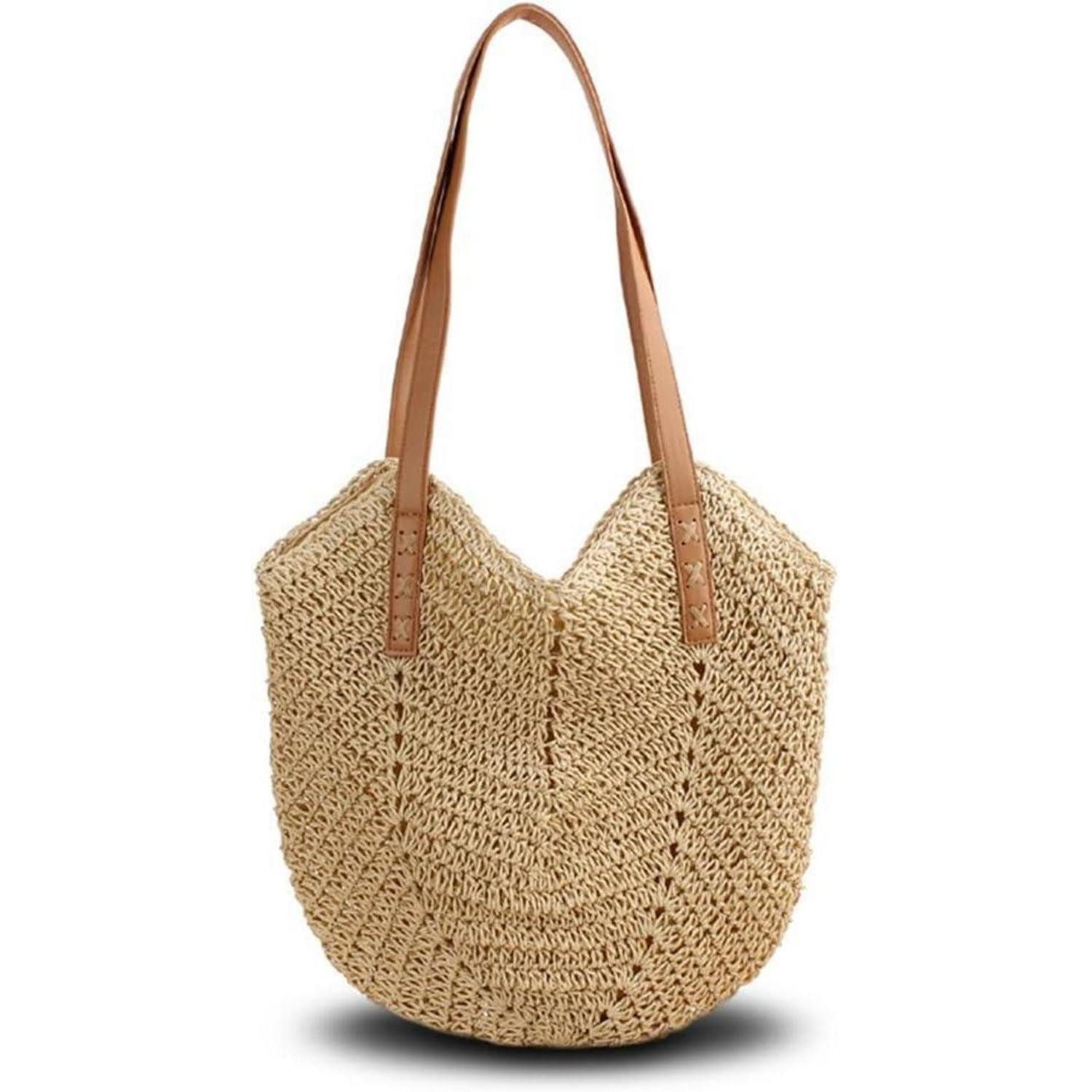 LuxusKollektion Strandtasche Handtasche Stroh Damen Strandtasche Umhängetasche Boho X-beige