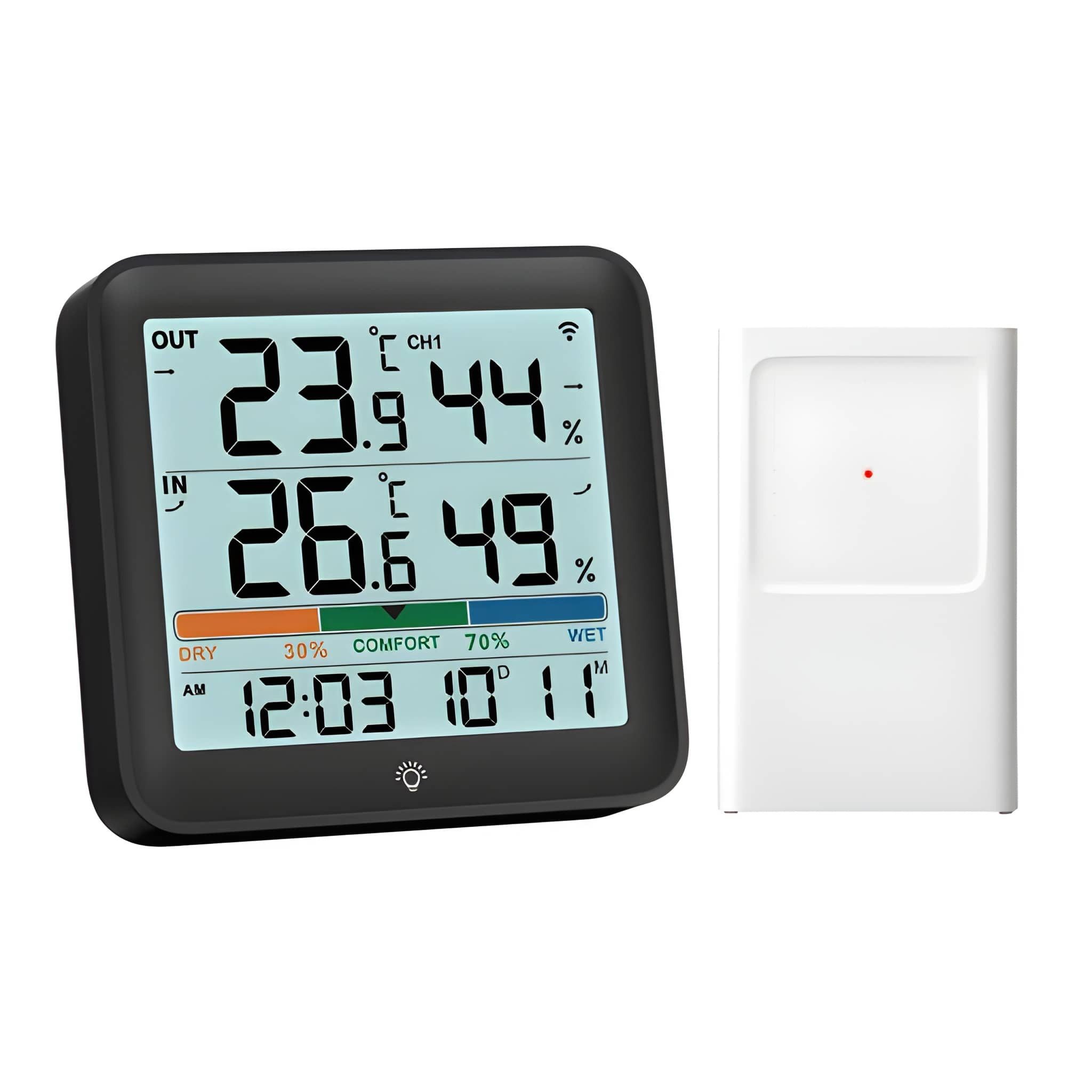 Athlix Wetterstation für Innen & Außen, kabelloses Thermometer und Hygrometer Funkwetterstation (100m Funkreichweite, IP43 wasserdicht, LCD-Display)
