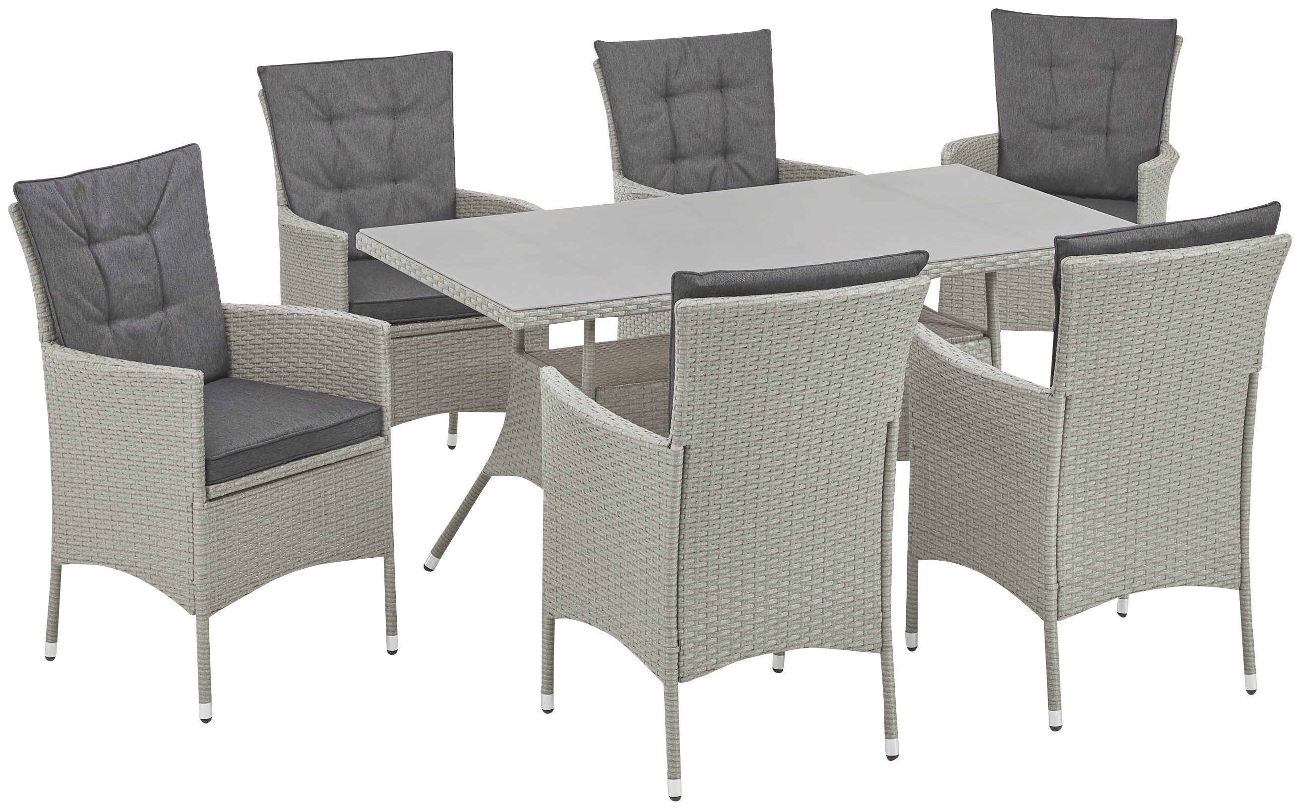 KONIFERA Garten-Essgruppe Mailand, (19-tlg), 6 Sessel, Tisch 150x80 cm,  Polyrattan