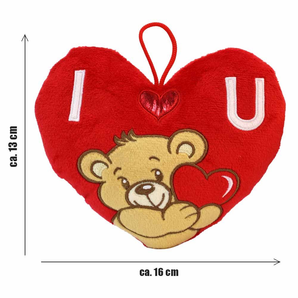 Rasehorn Dekokissen Plüsch Herz mit Teddy - ca. 15 cm