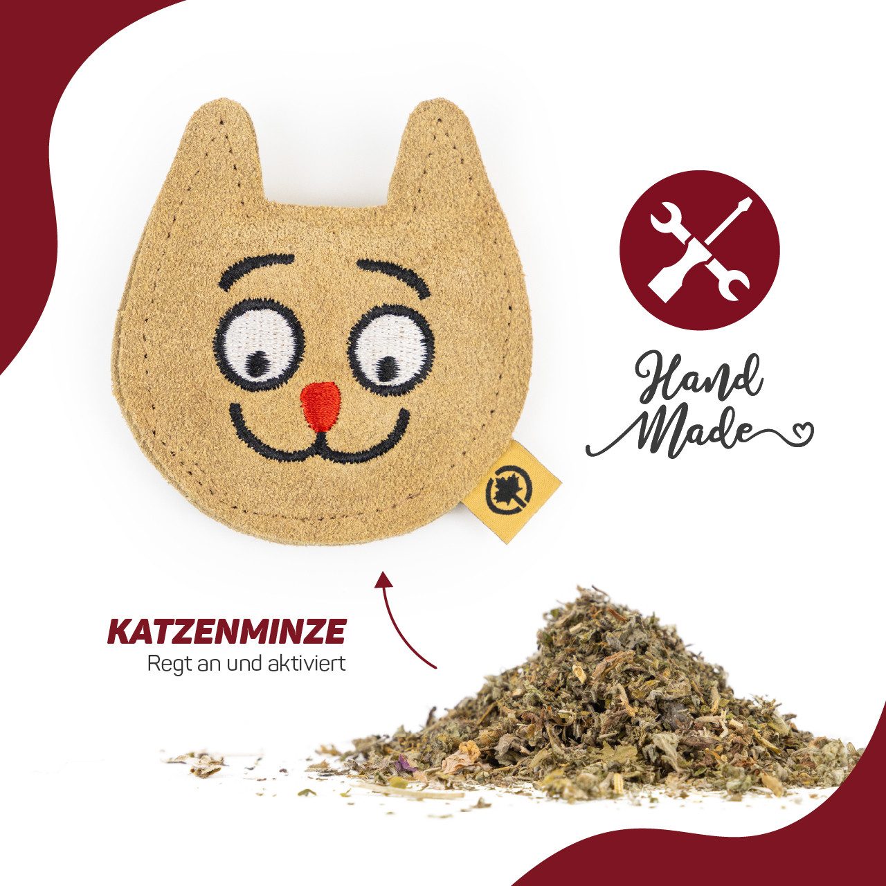 Canadian Cat Company Tier-Intelligenzspielzeug Katzenspielzeug Duft-Kissen aus Leder mit Katzenminze, Katzenkopf