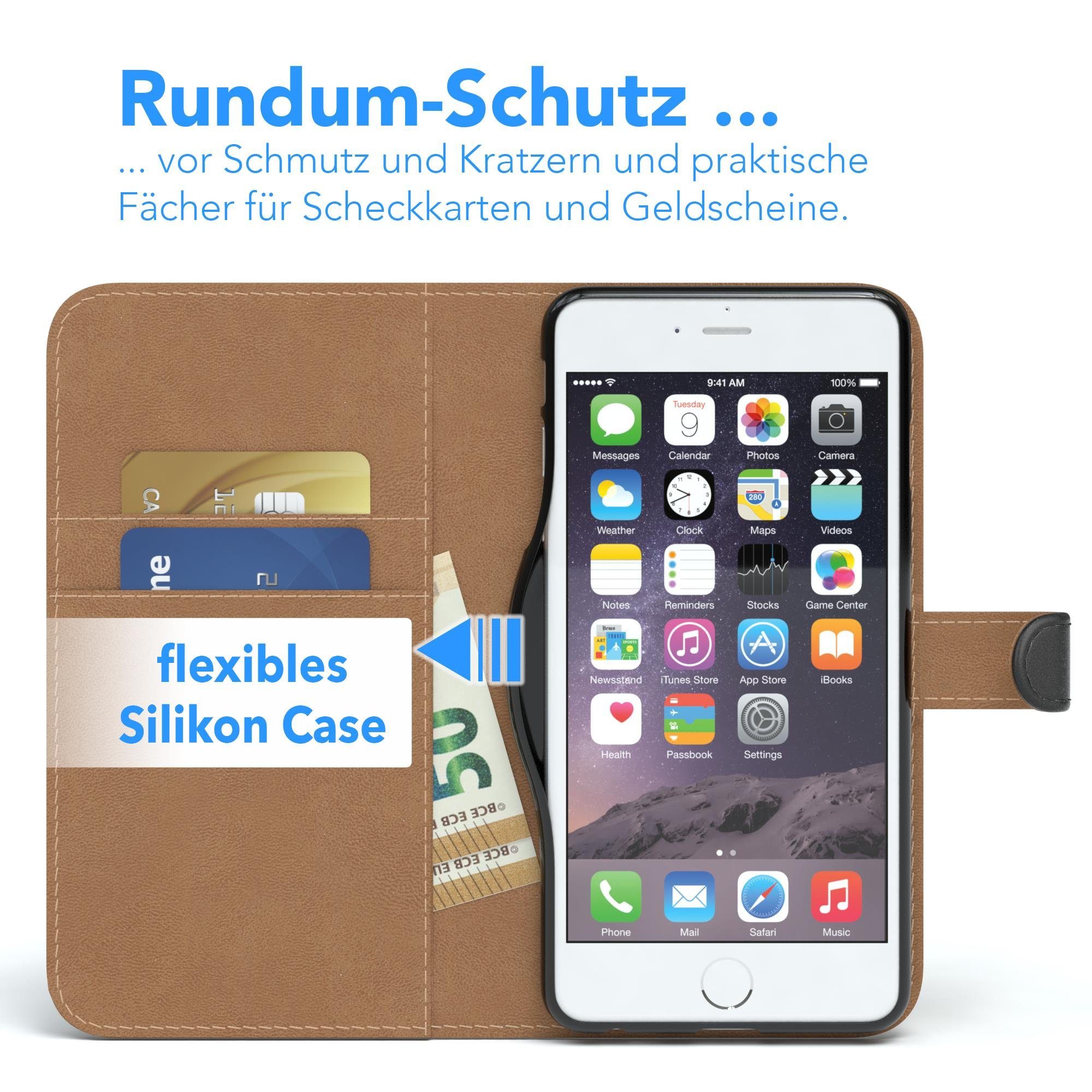 EAZY CASE Handyhülle Bookstyle Farbig für Apple iPhone 6 / iPhone 6s, Schutzhülle mit Standfunktion Kartenfach Handytasche aufklappbar Etui