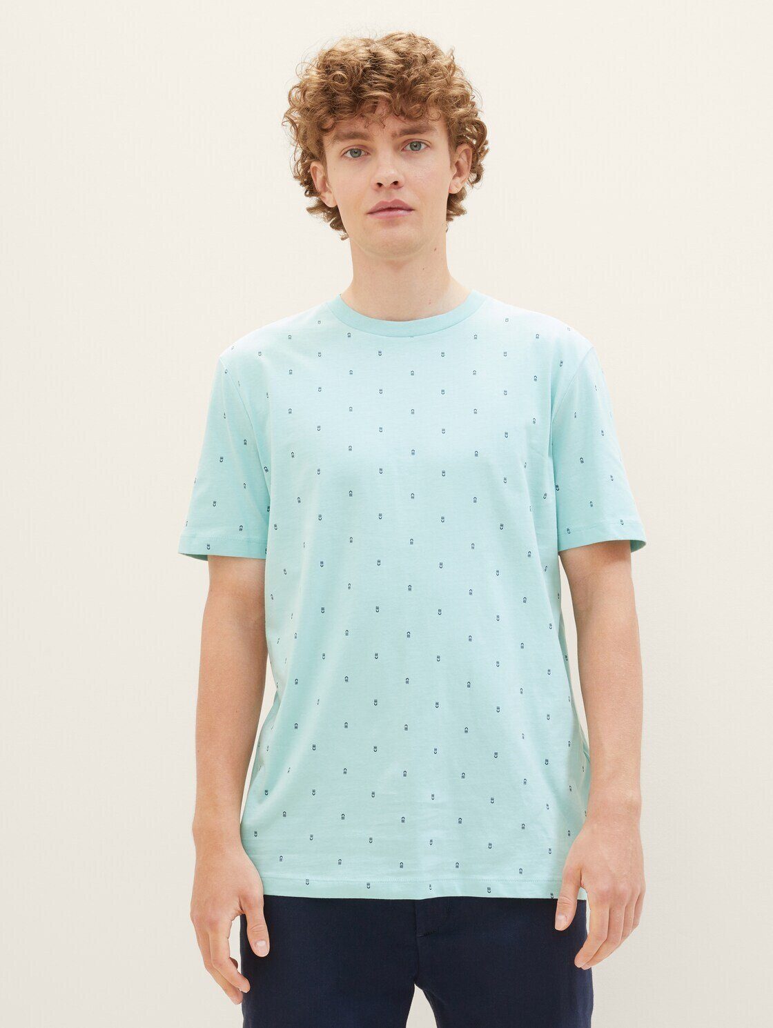 Allover-Print blue TAILOR print vertical d T-Shirt mit T-Shirt Denim TOM