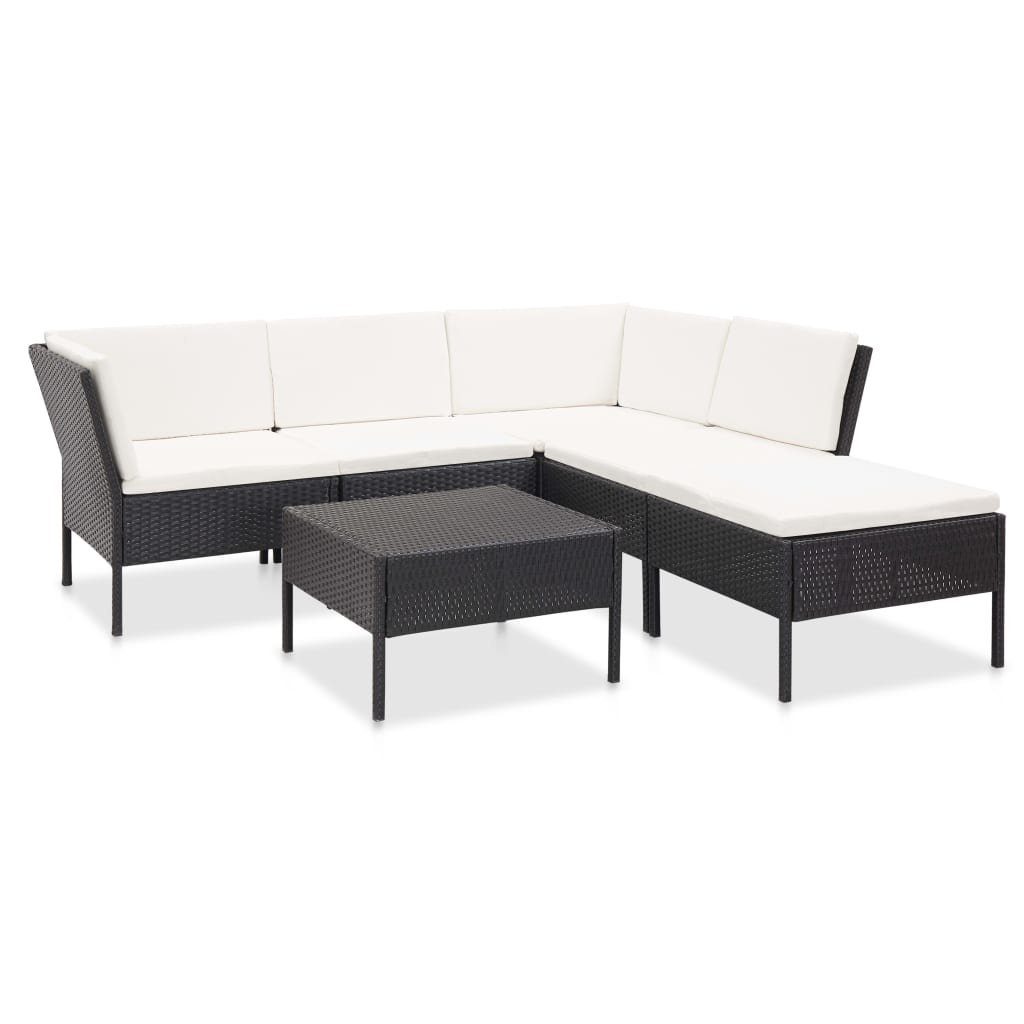 Auflagen (6-tlg) Garten-Lounge-Set Schwarz, Poly Schwarz und Weiß Gartenlounge-Set Rattan vidaXL 6-tlg. mit