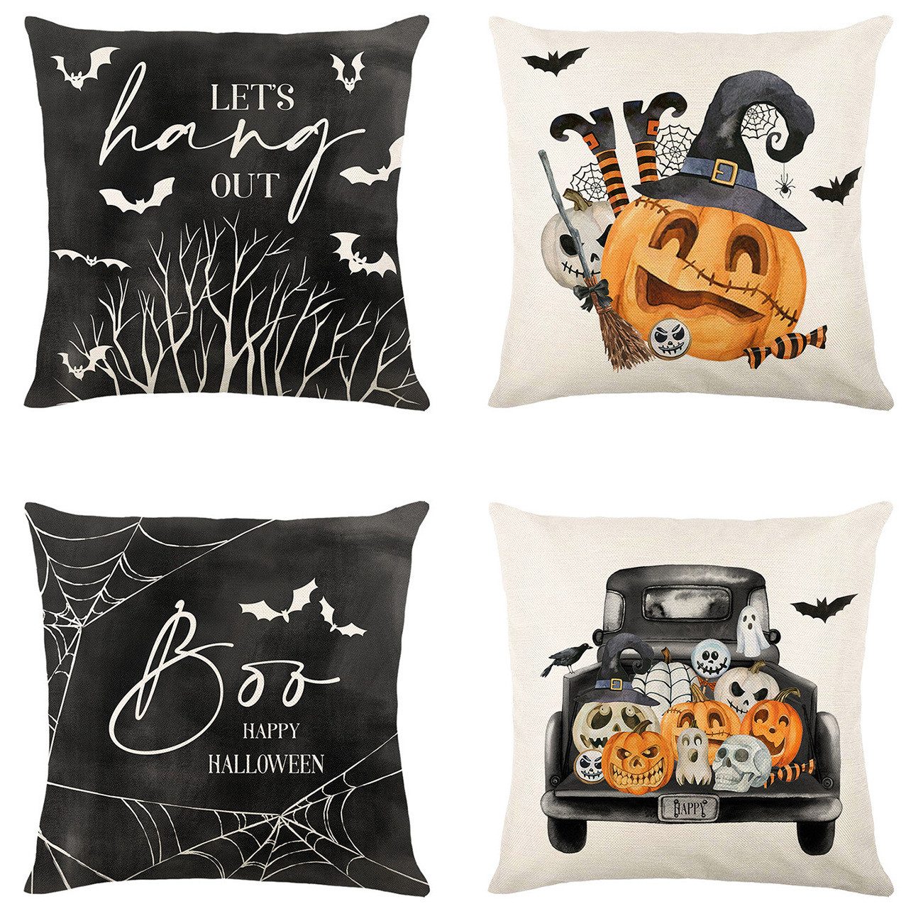 Sorvyzxn Kissenbezug 4-teiliges Halloween-Kissenbezug-Set mit Geistermotiv, dekorative Kissenbezüge für Sofa, Schlafzimmer und Wohnzimmer, Kissenhülle