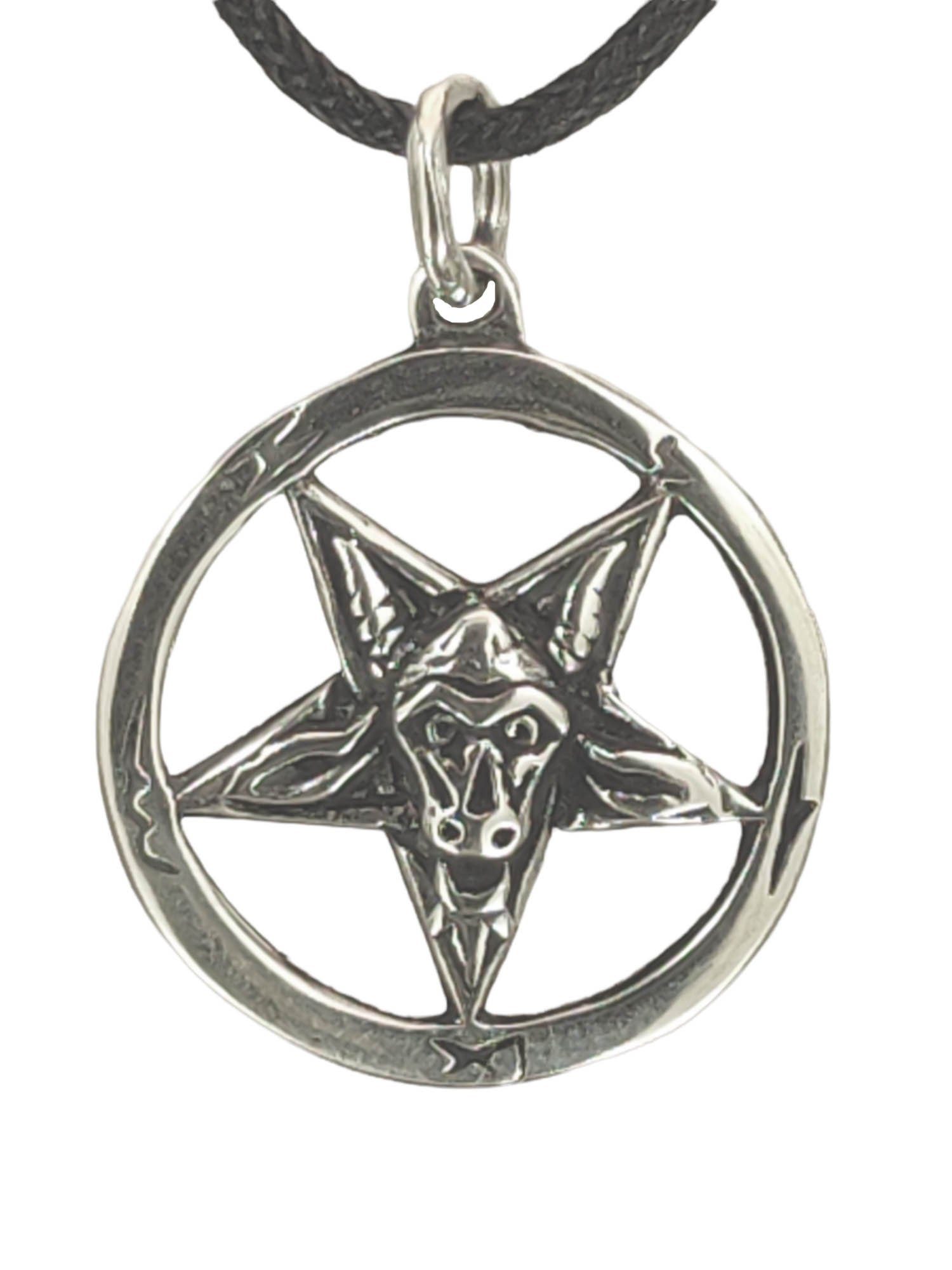 Kiss of Leather Kettenanhänger Pentagramm 925 Silber Anhänger Baphomet Ziegenkopf Satanist