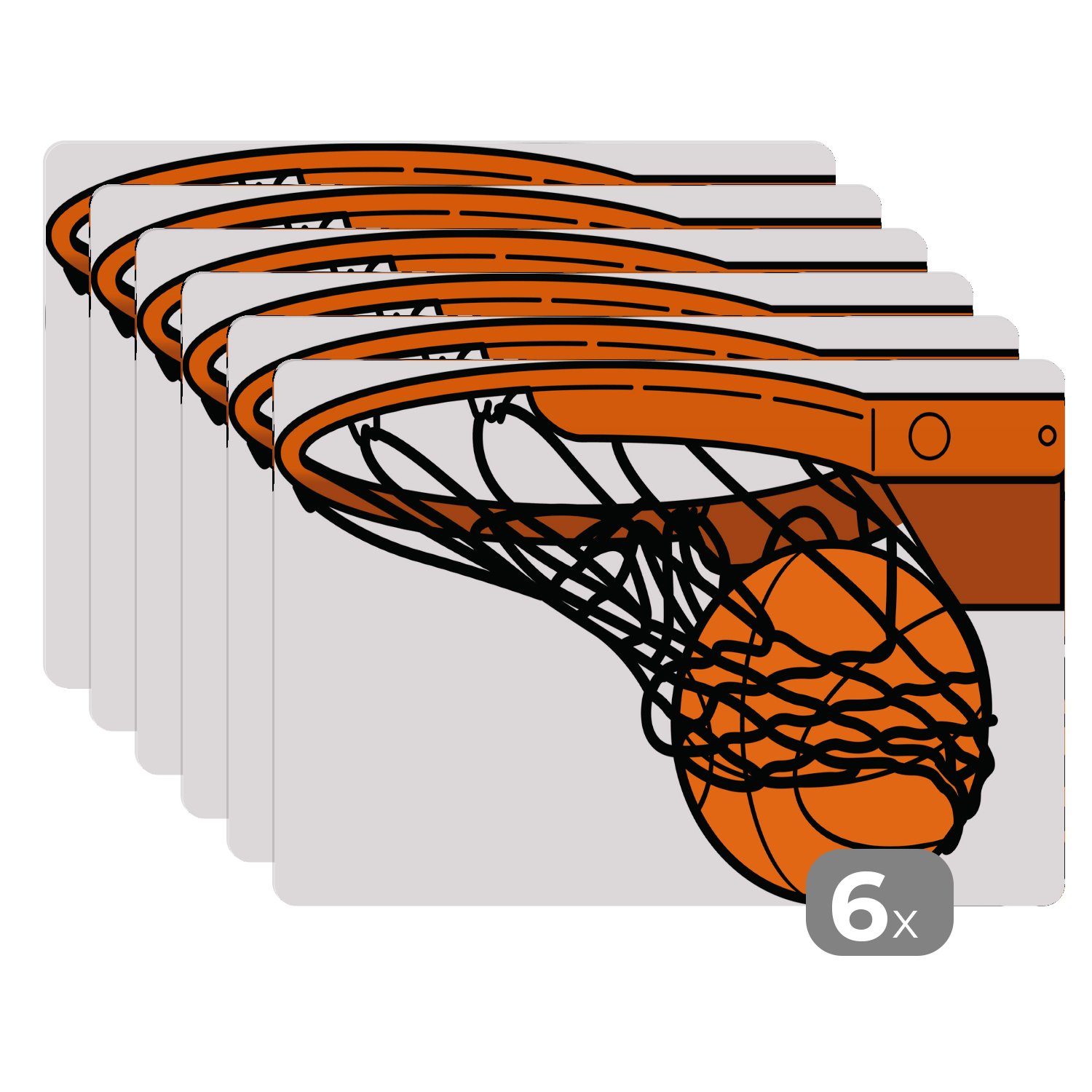 Platzset, Eine Illustration des Basketballs im Netz, MuchoWow, (6-St), Platzset, Platzdecken, Platzmatte, Tischmatten, Schmutzabweisend