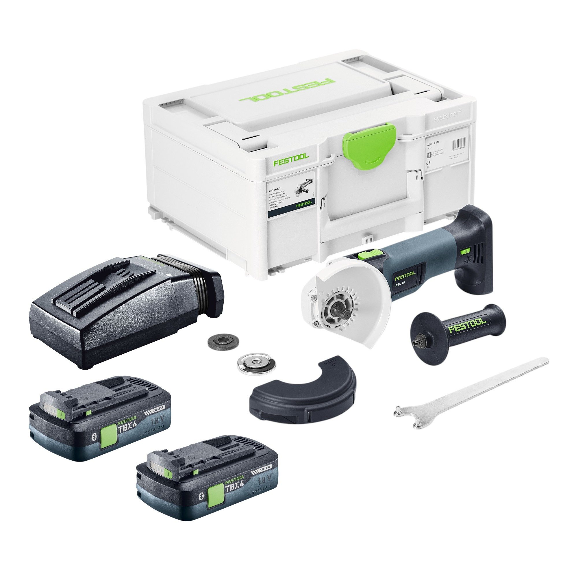 FESTOOL Akku-Winkelschleifer AGC 18-125 EB-Basic Akku Winkelschleifer 18 V 125 mm Brushless + 2x