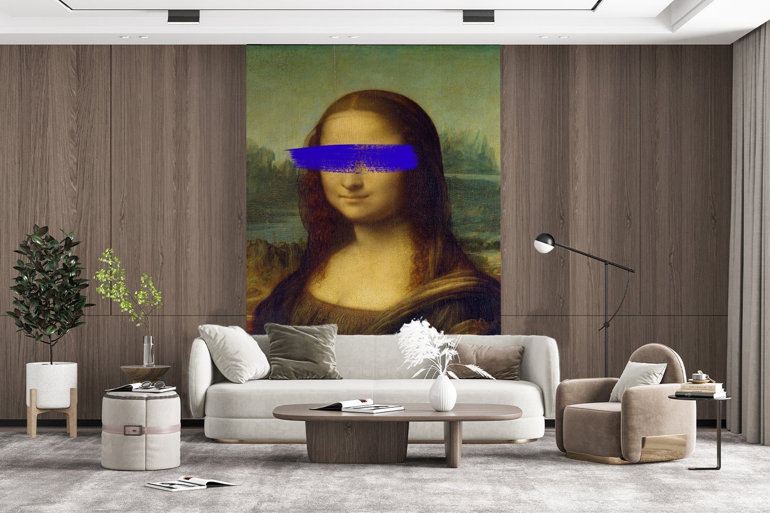 Alte Wohnzimmer, - MuchoWow Mona bedruckt, Vinyl da Leonardo Lisa Matt, für Montagefertig Tapete - Meister, Blau Vinci (3 St), - Fototapete Wandtapete