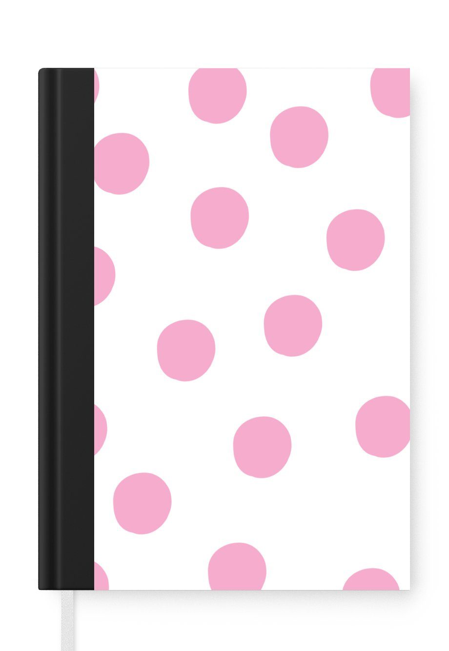 MuchoWow Notizbuch Illustration eines Musters mit rosa Punkten auf weißem Hintergrund, Journal, Merkzettel, Tagebuch, Notizheft, A5, 98 Seiten, Haushaltsbuch