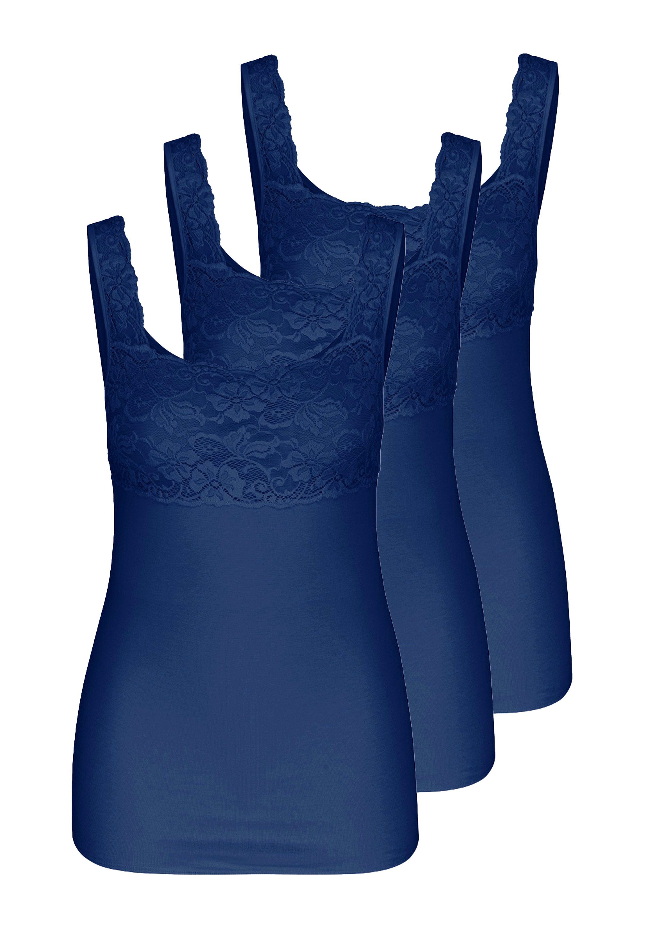 Nina Von C. Unterhemd 3er Pack Atmungsaktiv Baumwolle Cotton - Fine Top 3-St) (Spar-Set, Meerblau 761 - - Unterhemd 