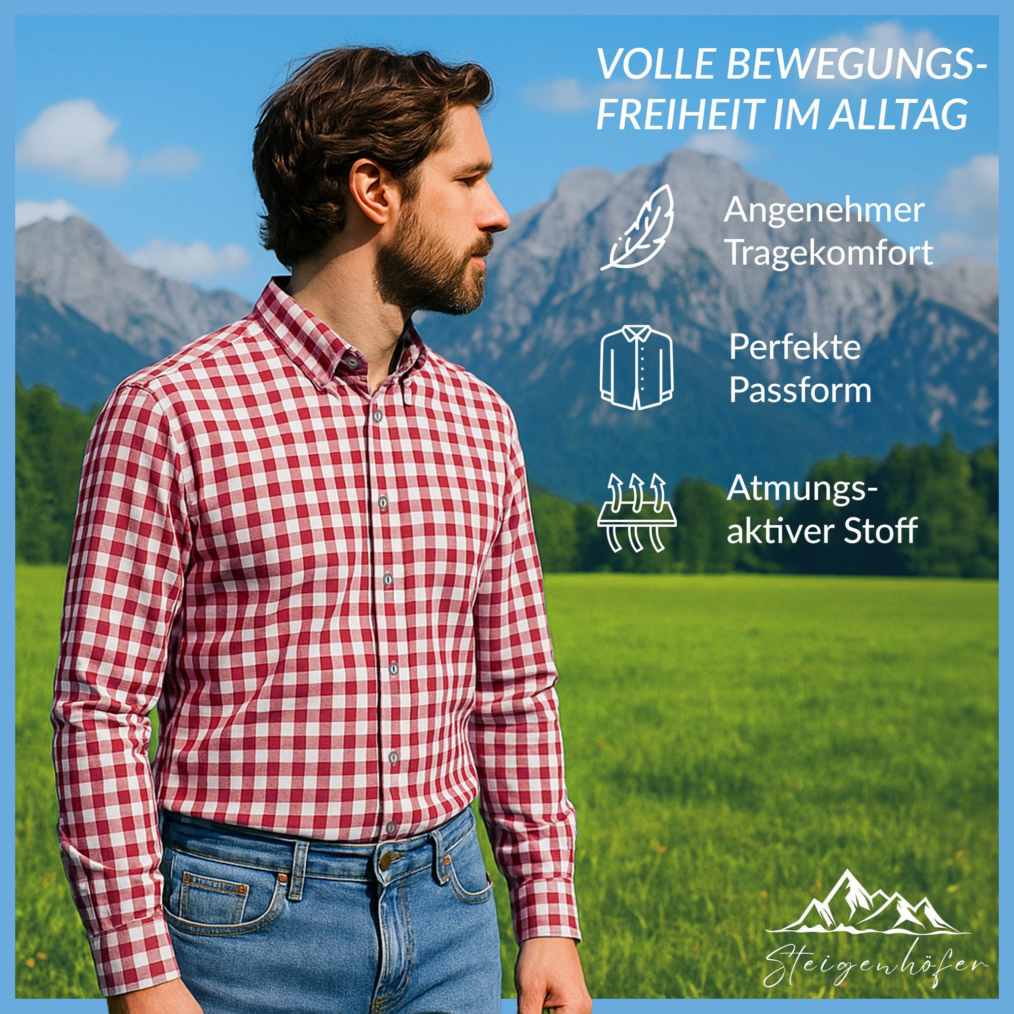 Steigenhöfer Manufaktur Trachtenhemd Herren Langarm - Basti - Traditionelle günstig online kaufen