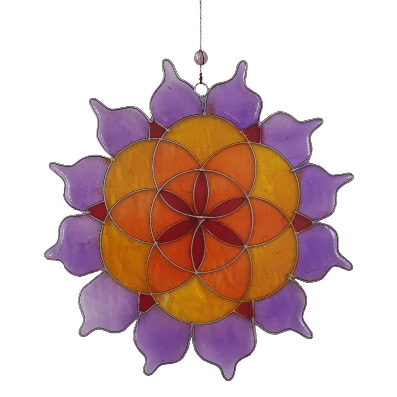 Saraswati Hängedekoration Suncatcher "Lotus Saat des Lebens" Resin lila/rot/orange 18cm